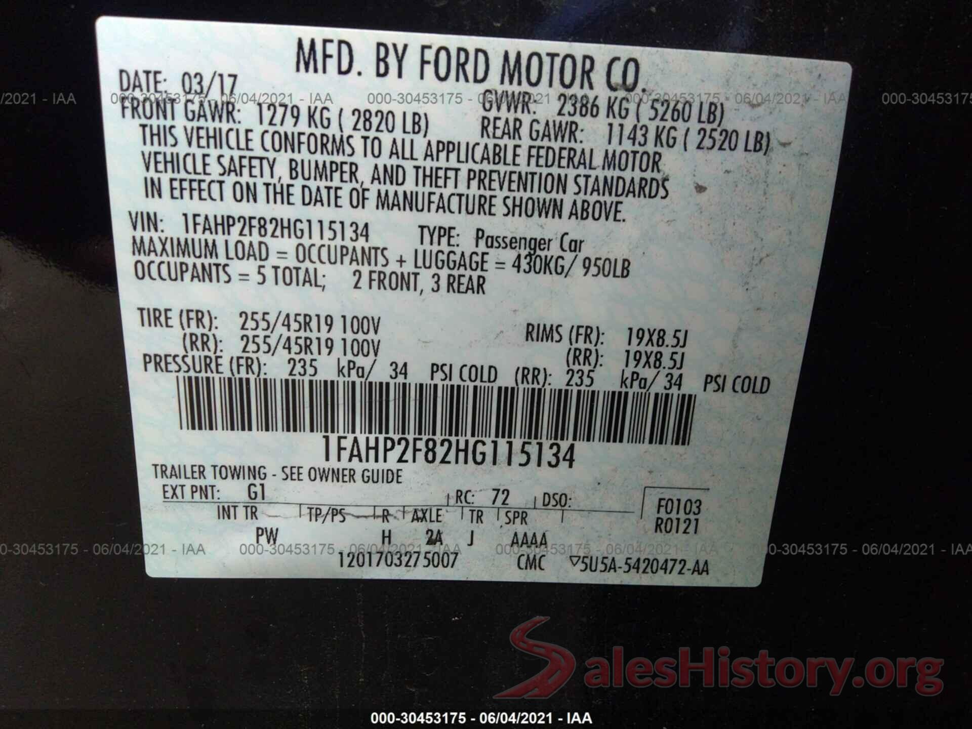 1FAHP2F82HG115134 2017 FORD TAURUS