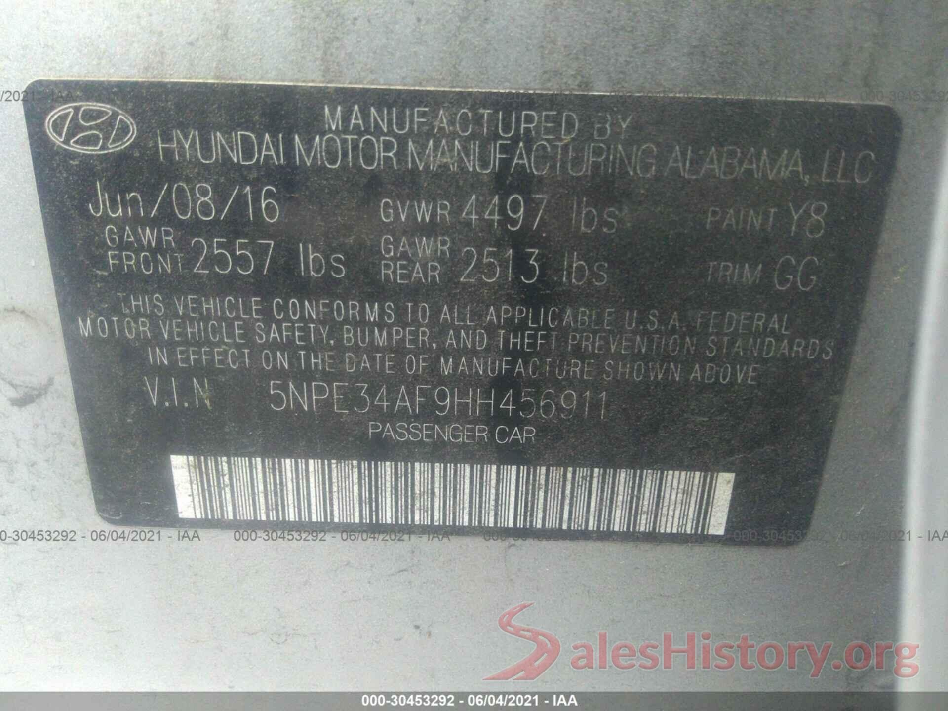 5NPE34AF9HH456911 2017 HYUNDAI SONATA