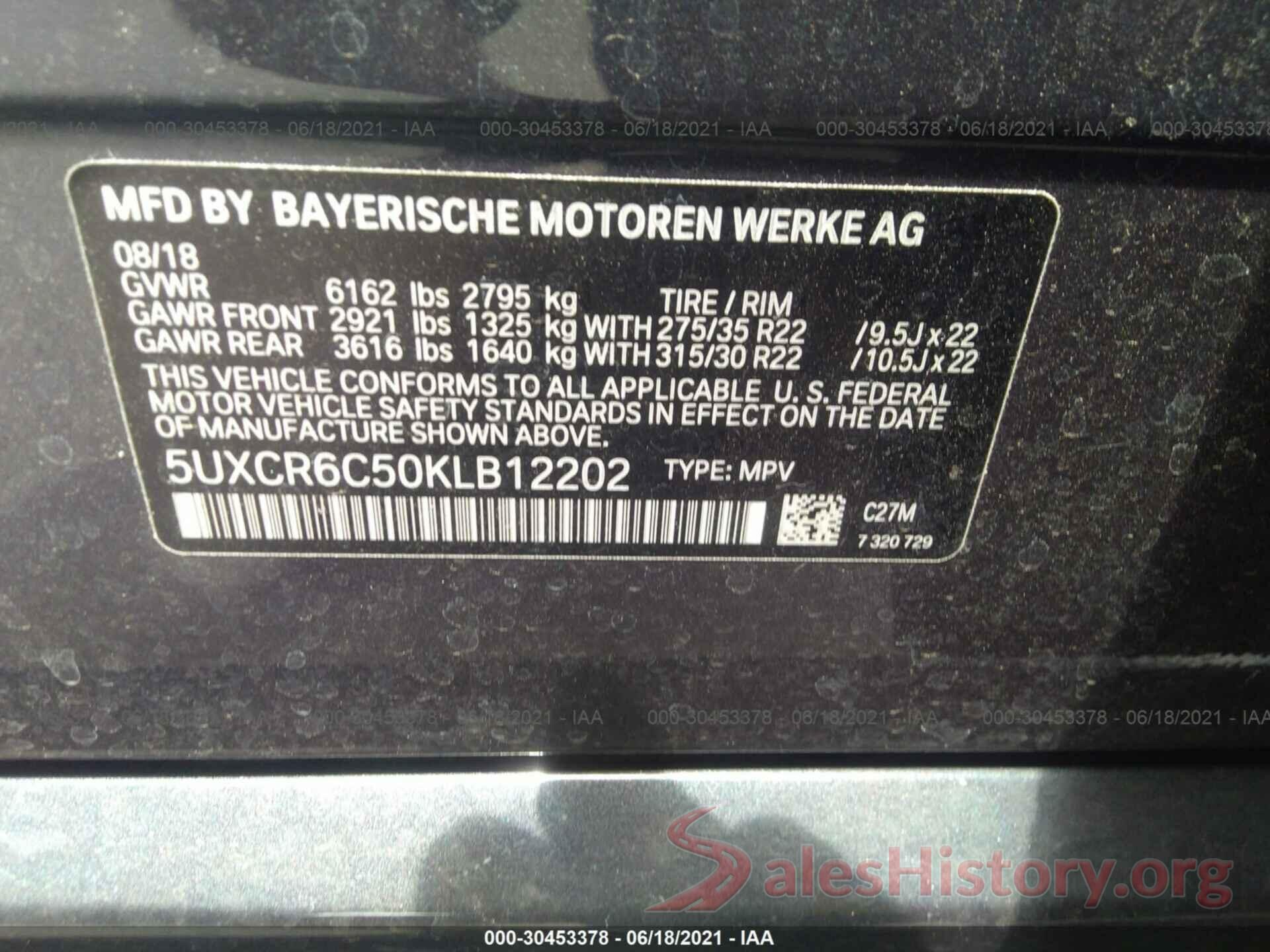 5UXCR6C50KLB12202 2019 BMW X5