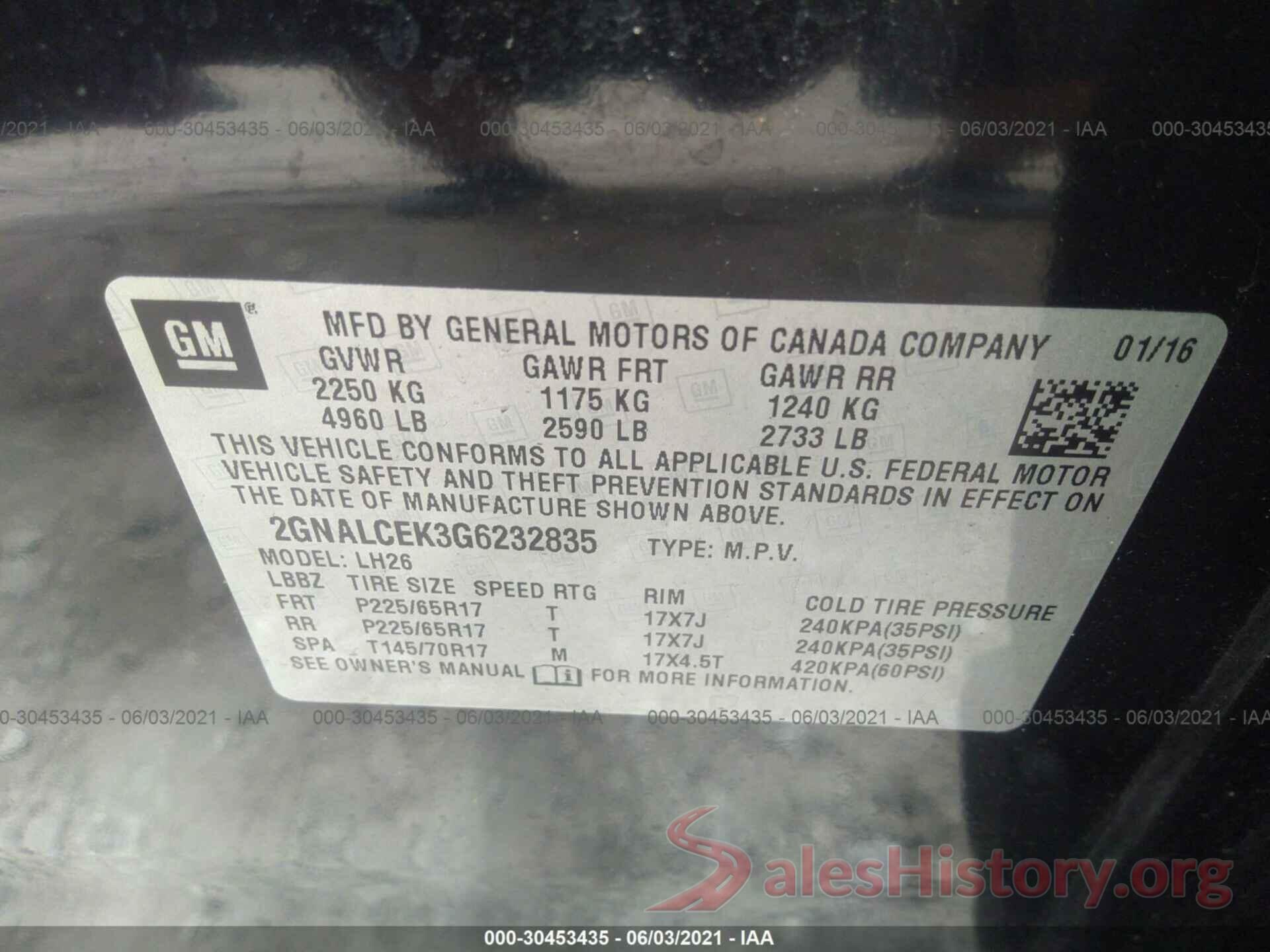 2GNALCEK3G6232835 2016 CHEVROLET EQUINOX