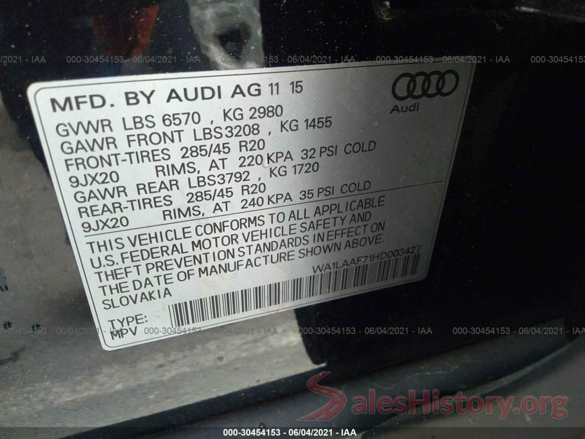 WA1LAAF71HD003427 2017 AUDI Q7