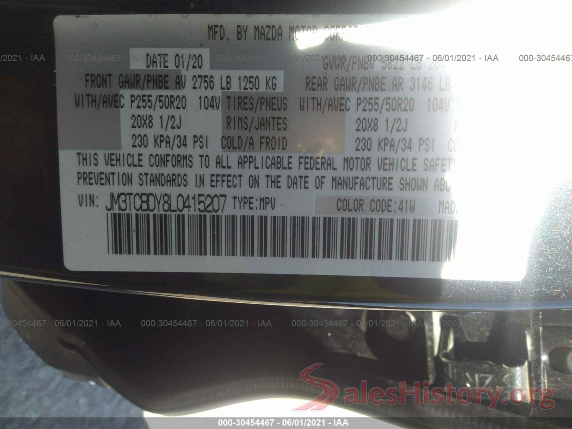 JM3TCBDY8L0415207 2020 MAZDA CX-9