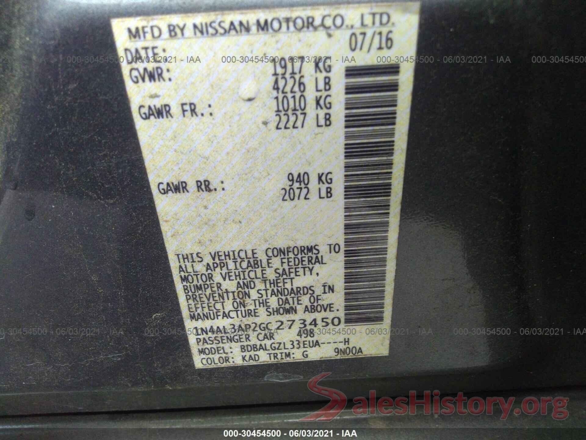 1N4AL3AP2GC273450 2016 NISSAN ALTIMA