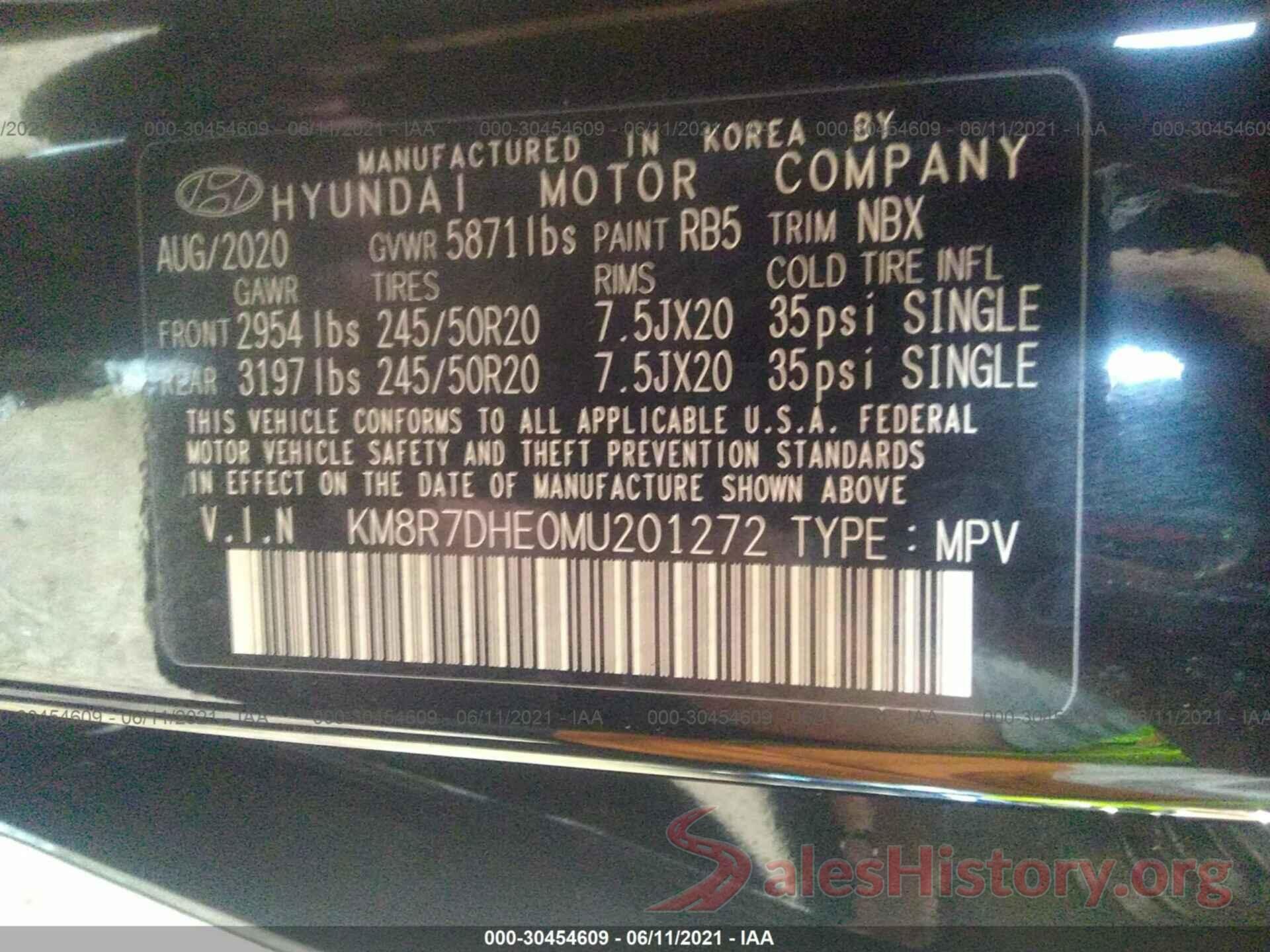 KM8R7DHE0MU201272 2021 HYUNDAI PALISADE