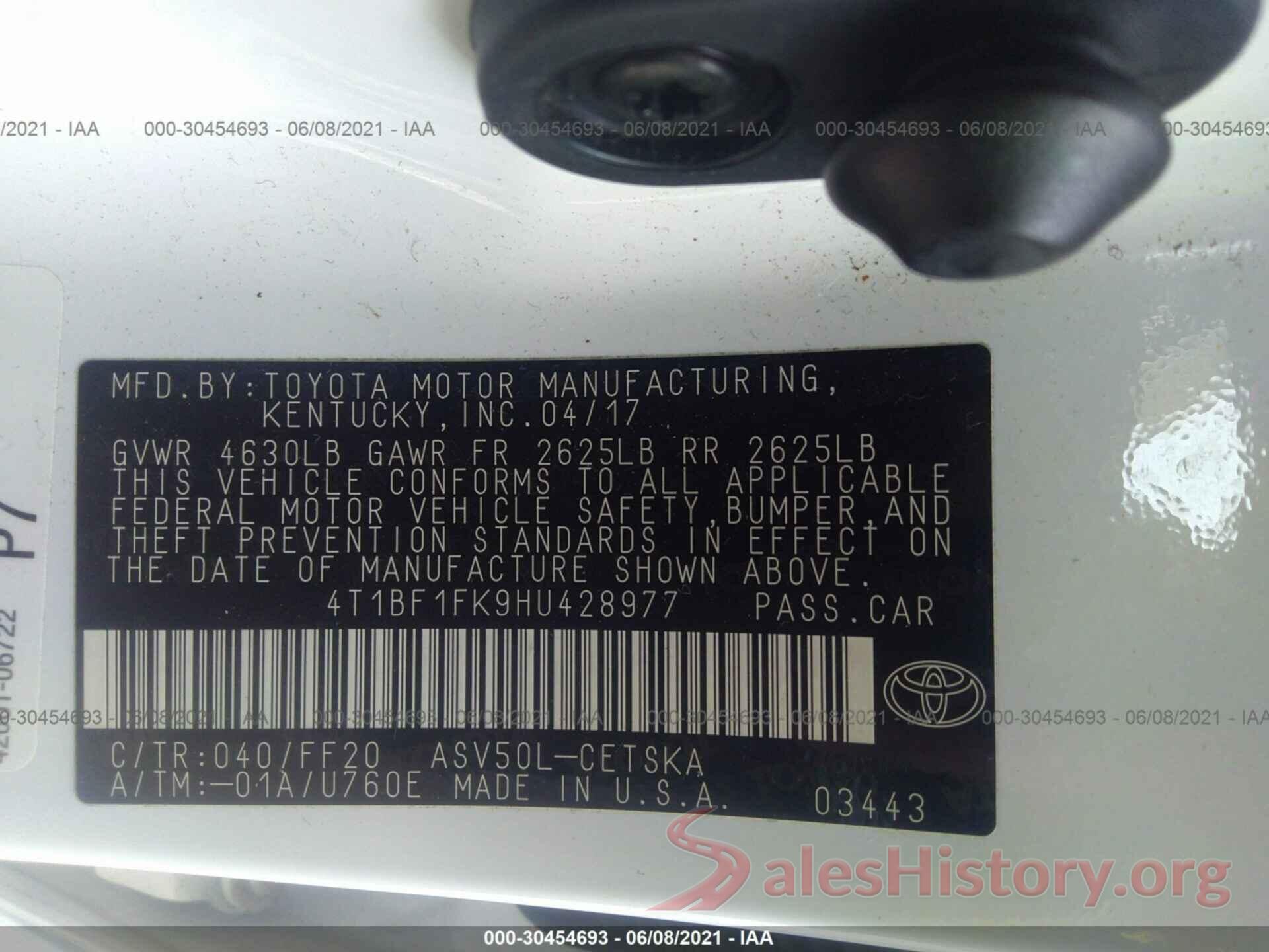 4T1BF1FK9HU428977 2017 TOYOTA CAMRY