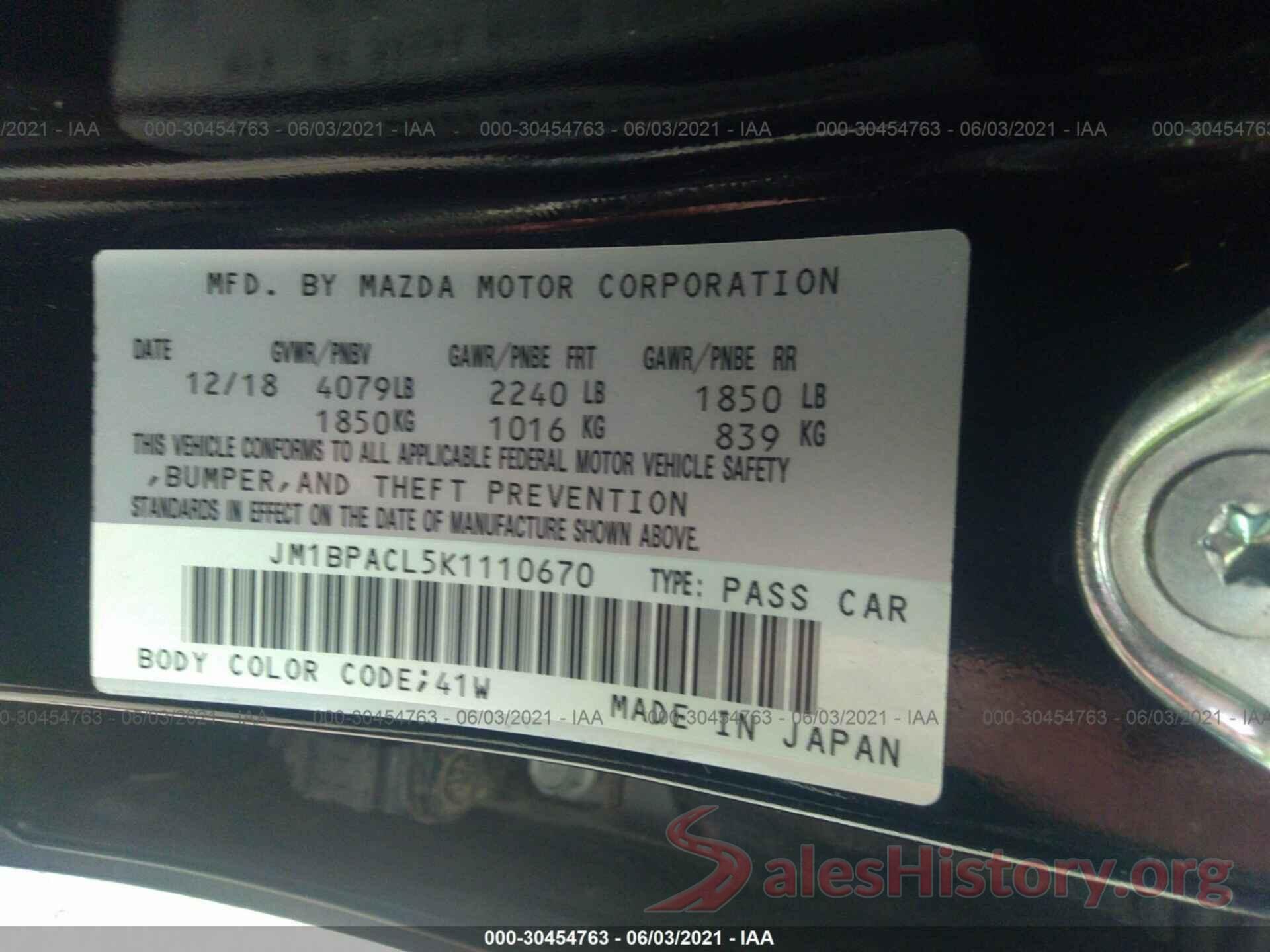 JM1BPACL5K1110670 2019 MAZDA MAZDA3 SEDAN