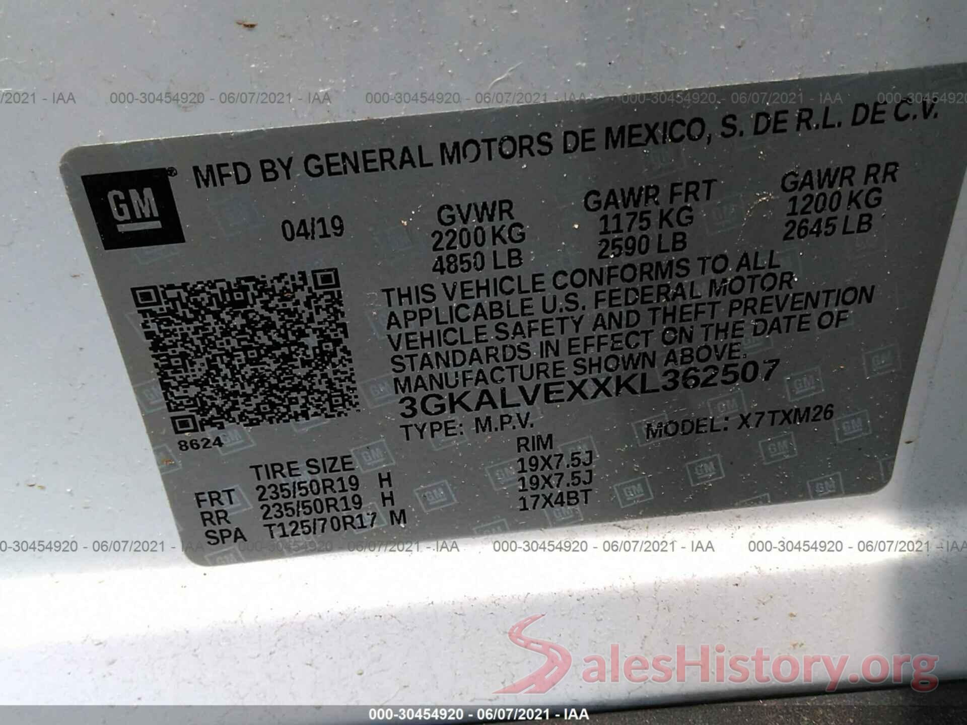 3GKALVEXXKL362507 2019 GMC TERRAIN