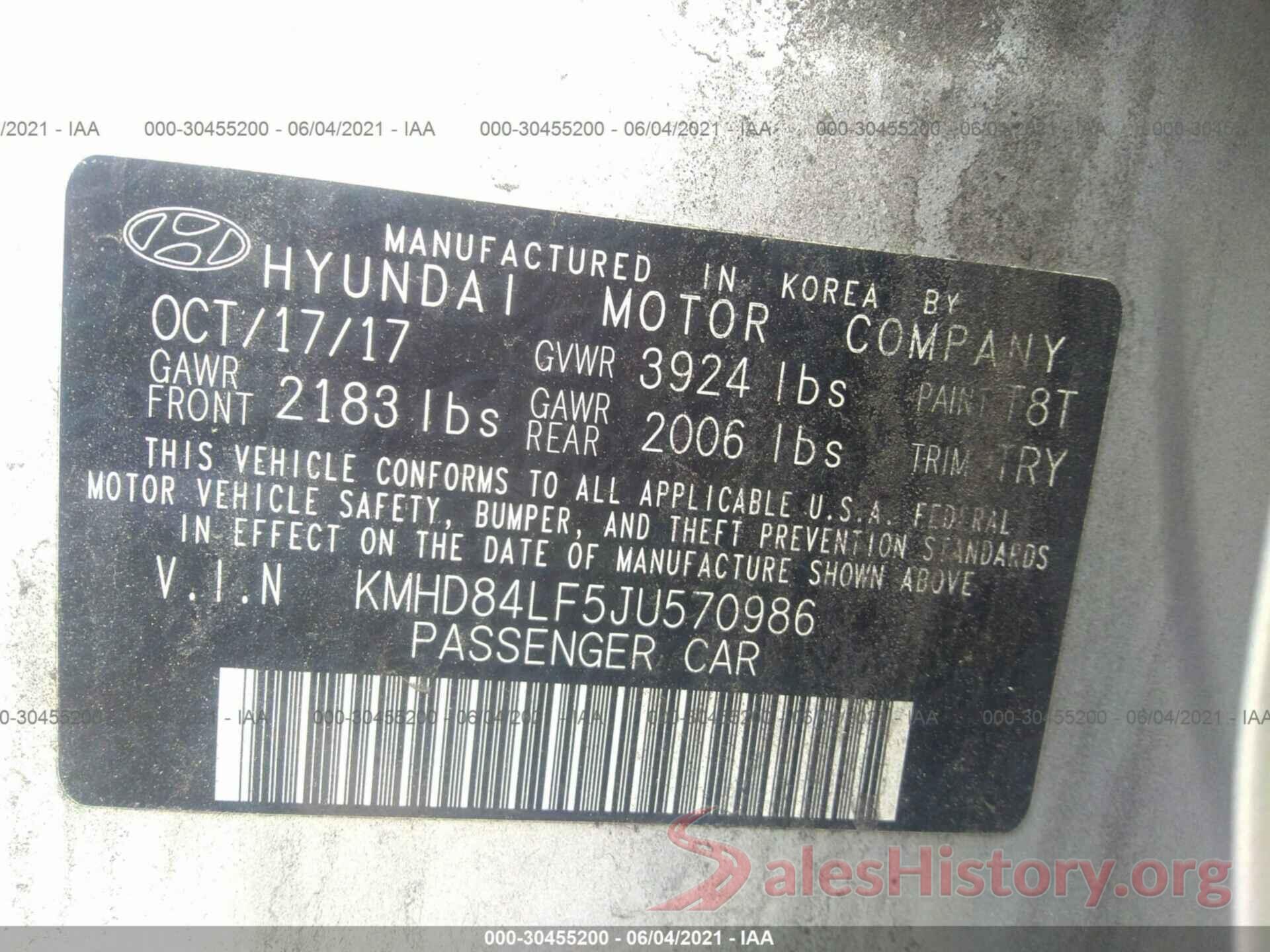 KMHD84LF5JU570986 2018 HYUNDAI ELANTRA