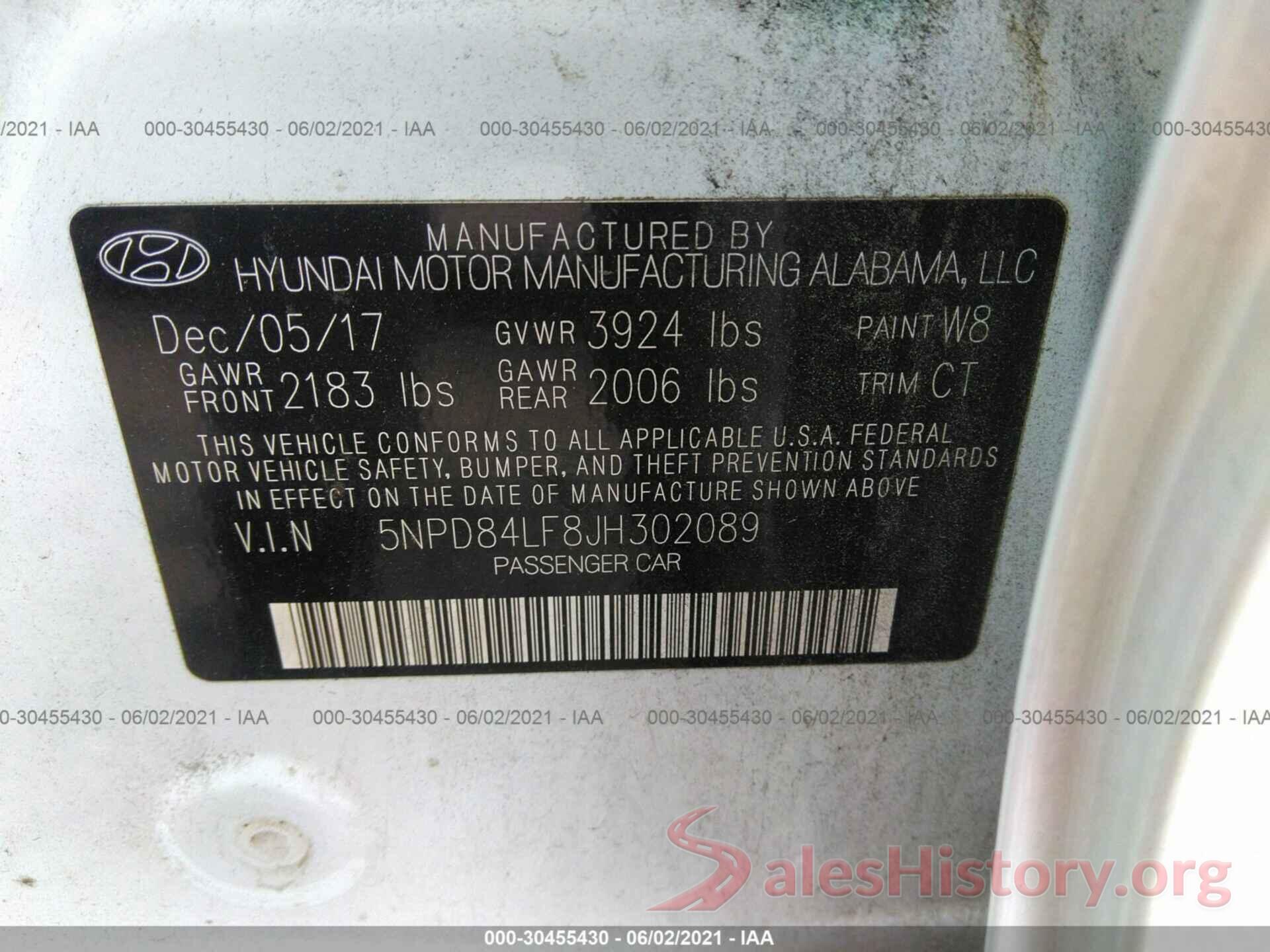 5NPD84LF8JH302089 2018 HYUNDAI ELANTRA