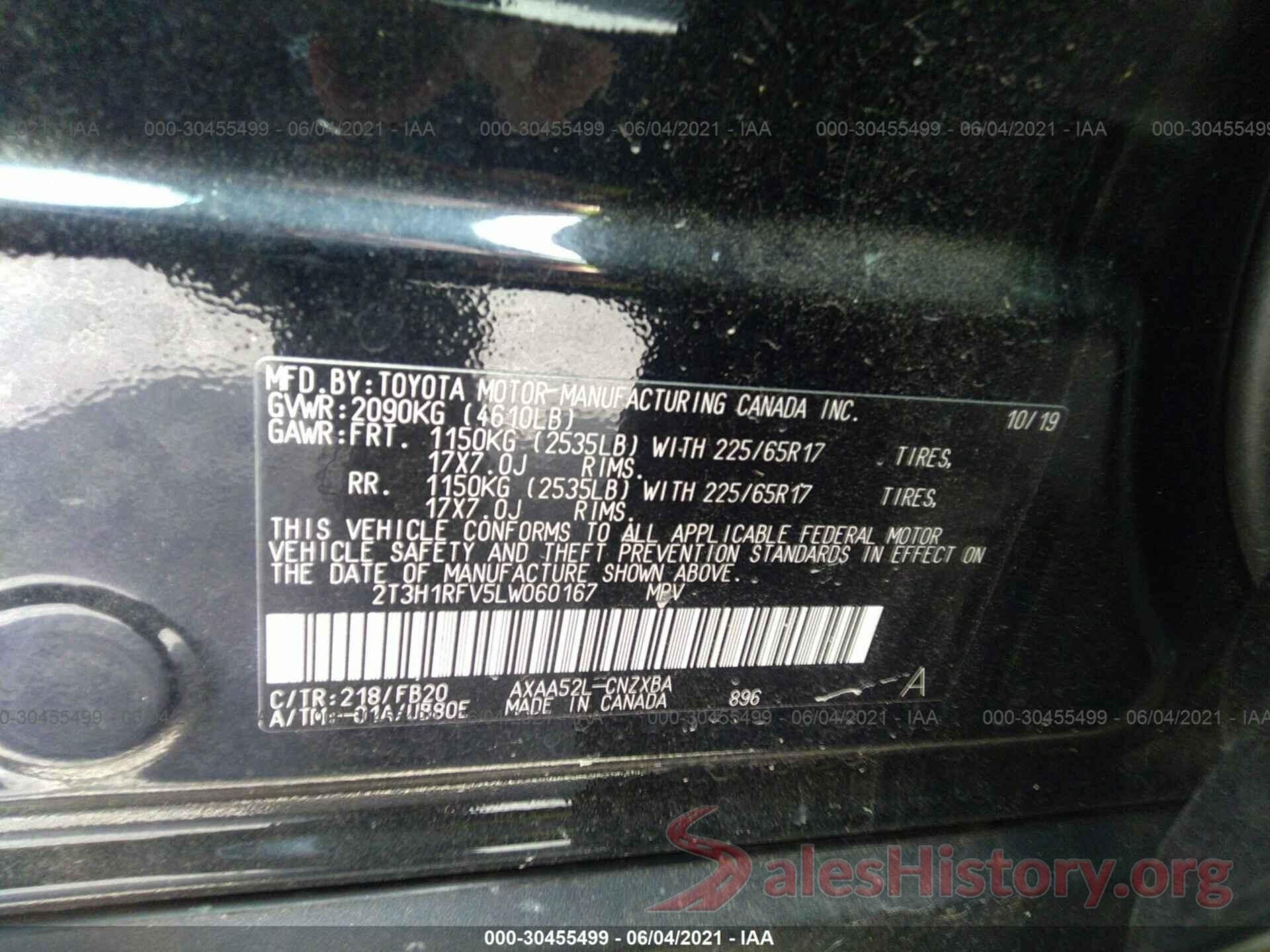 2T3H1RFV5LW060167 2020 TOYOTA RAV4