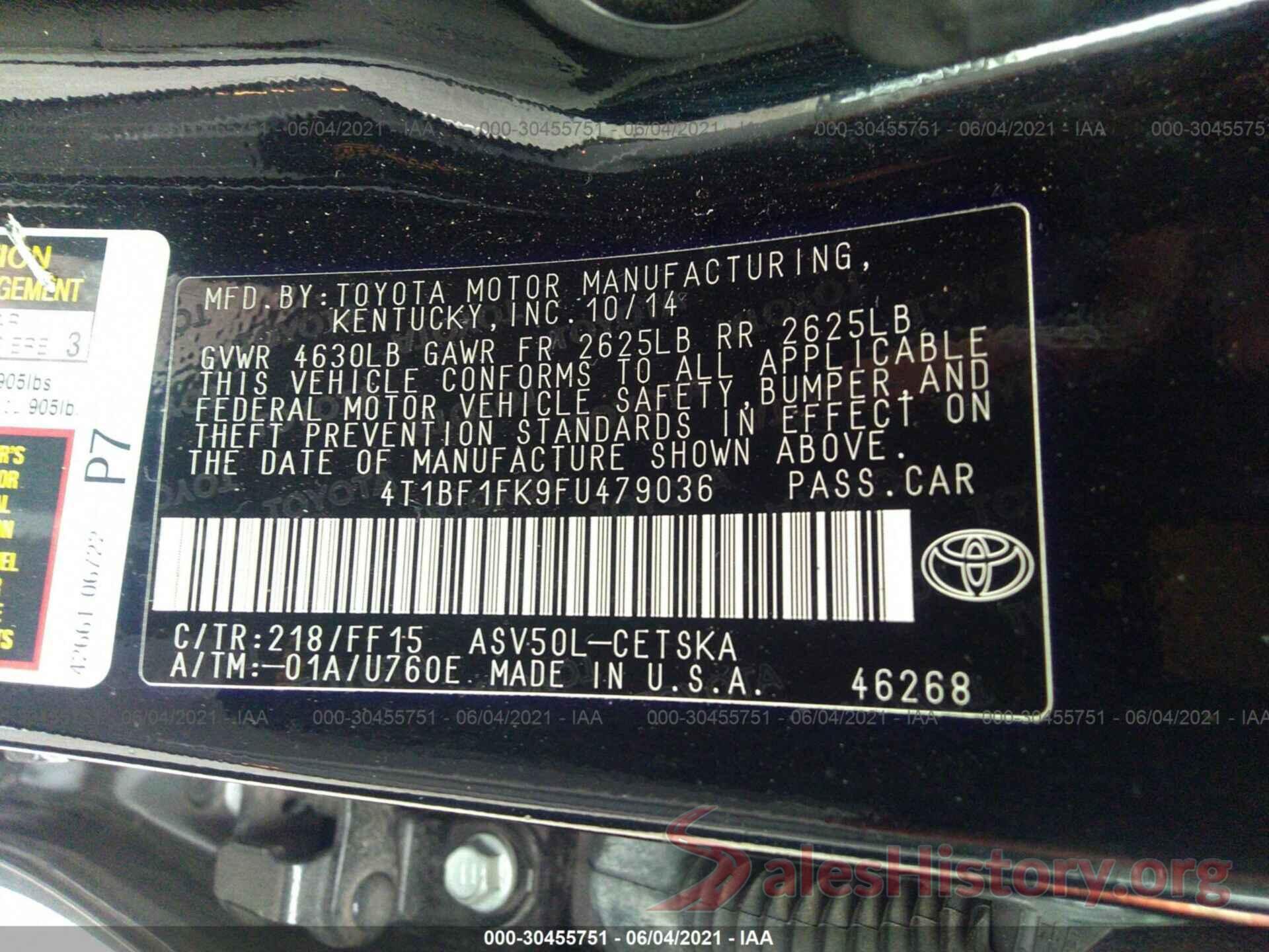 4T1BF1FK9FU479036 2015 TOYOTA CAMRY