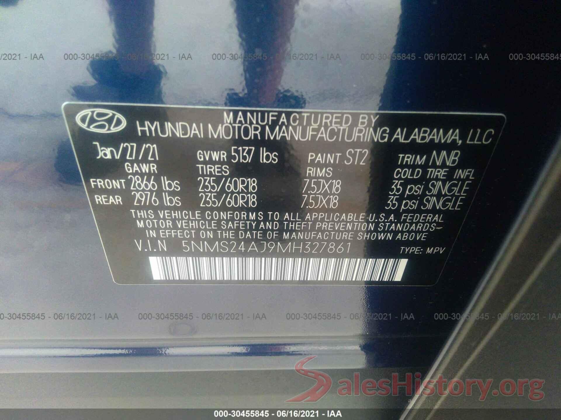 5NMS24AJ9MH327861 2021 HYUNDAI SANTA FE