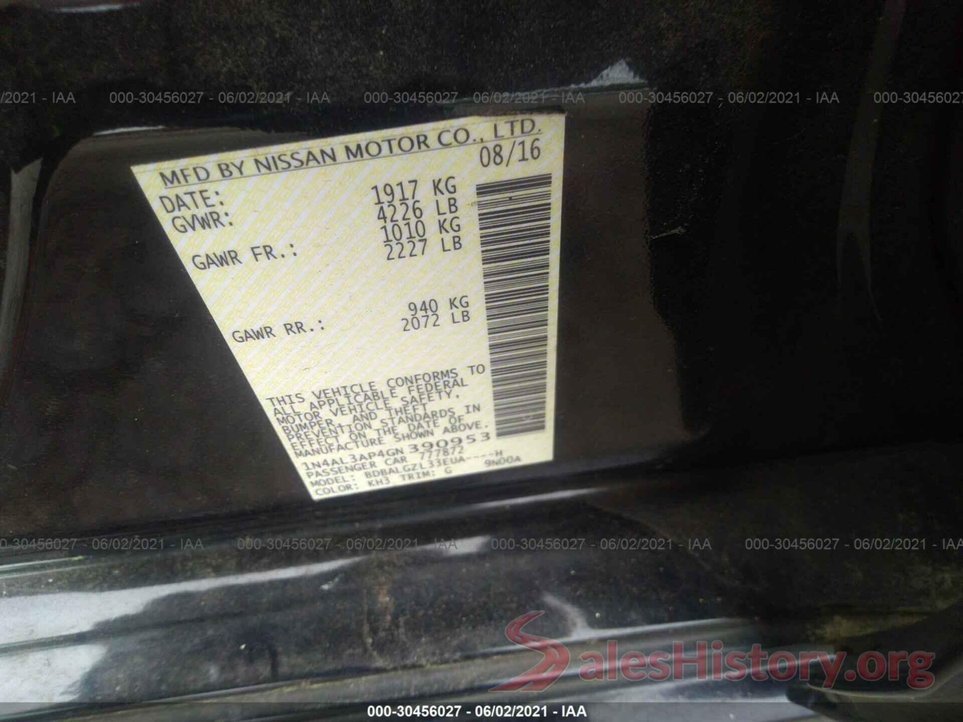 1N4AL3AP4GN390953 2016 NISSAN ALTIMA