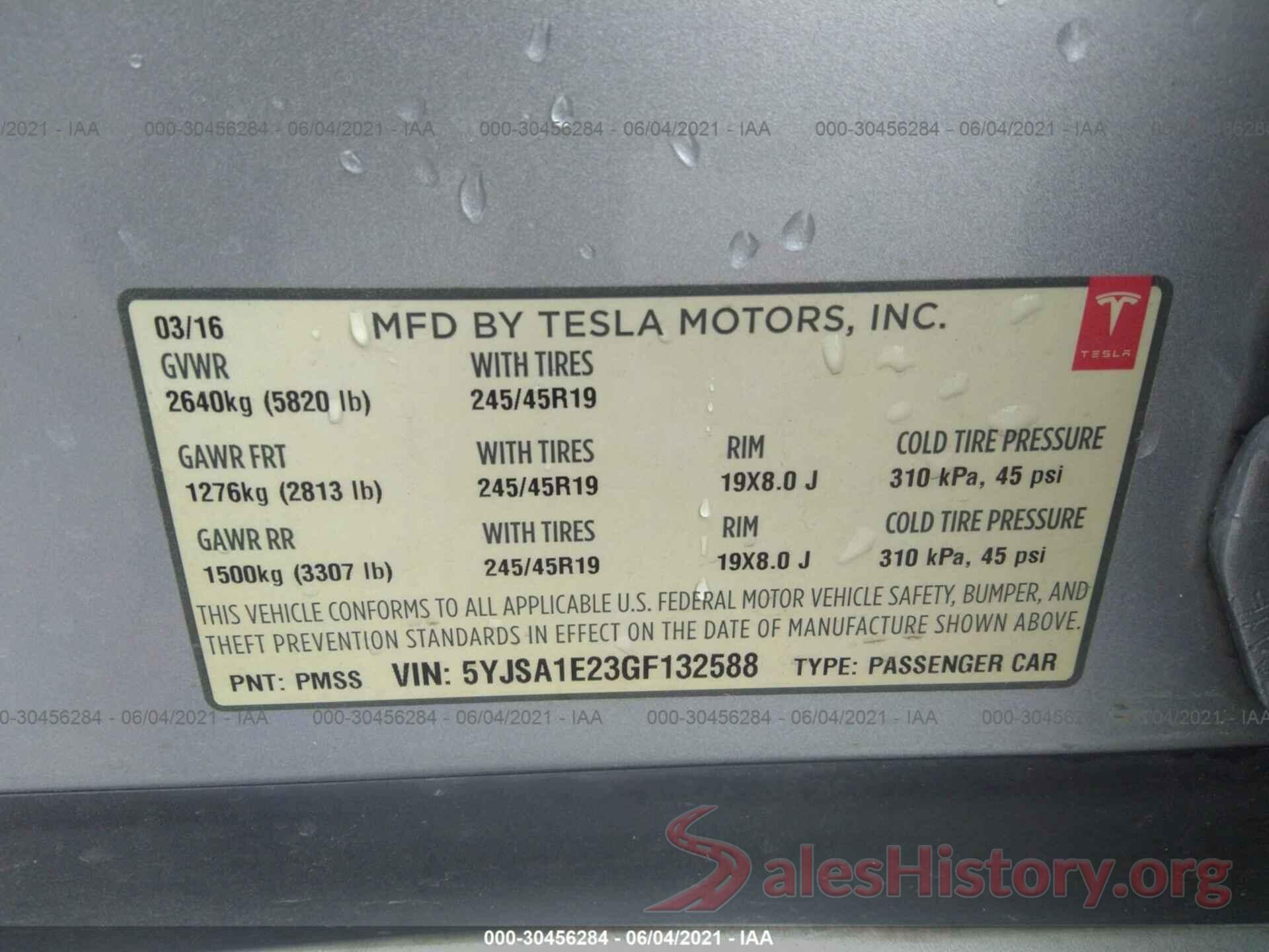 5YJSA1E23GF132588 2016 TESLA MODEL S