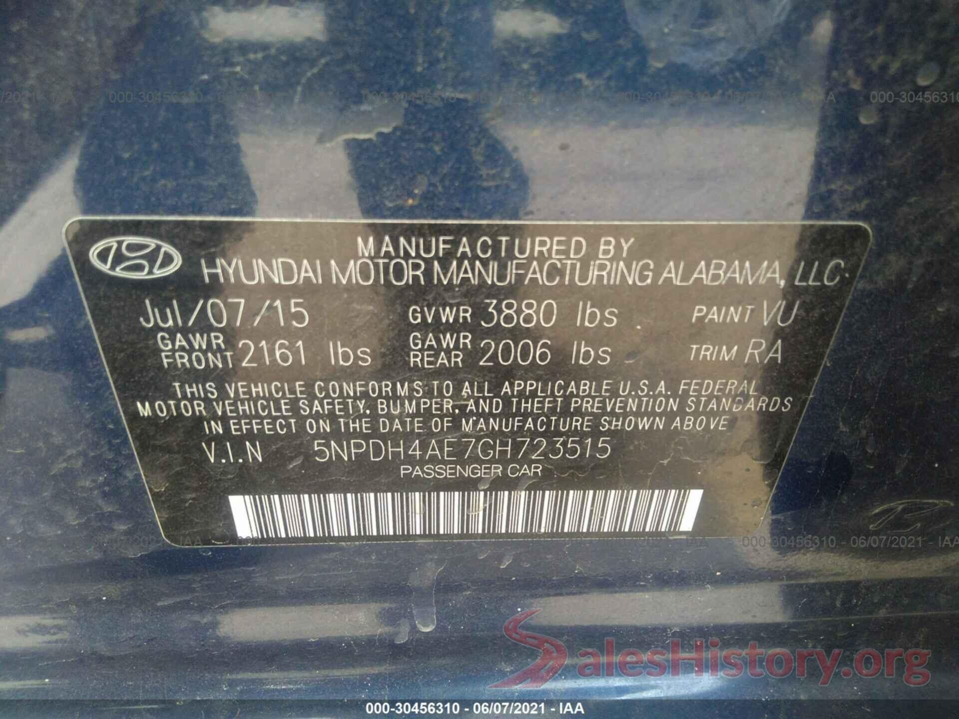 5NPDH4AE7GH723515 2016 HYUNDAI ELANTRA