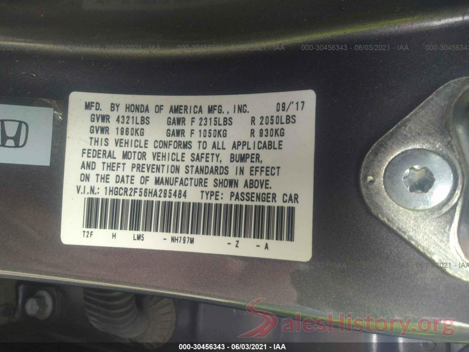 1HGCR2F56HA295484 2017 HONDA ACCORD SEDAN