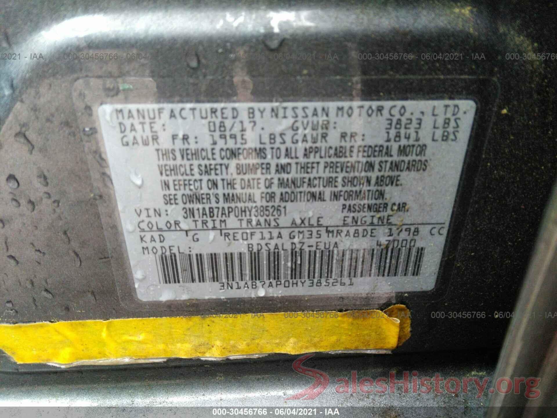 3N1AB7AP0HY385261 2017 NISSAN SENTRA