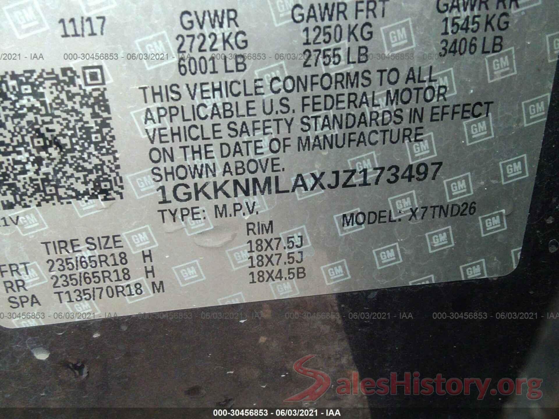 1GKKNMLAXJZ173497 2018 GMC ACADIA