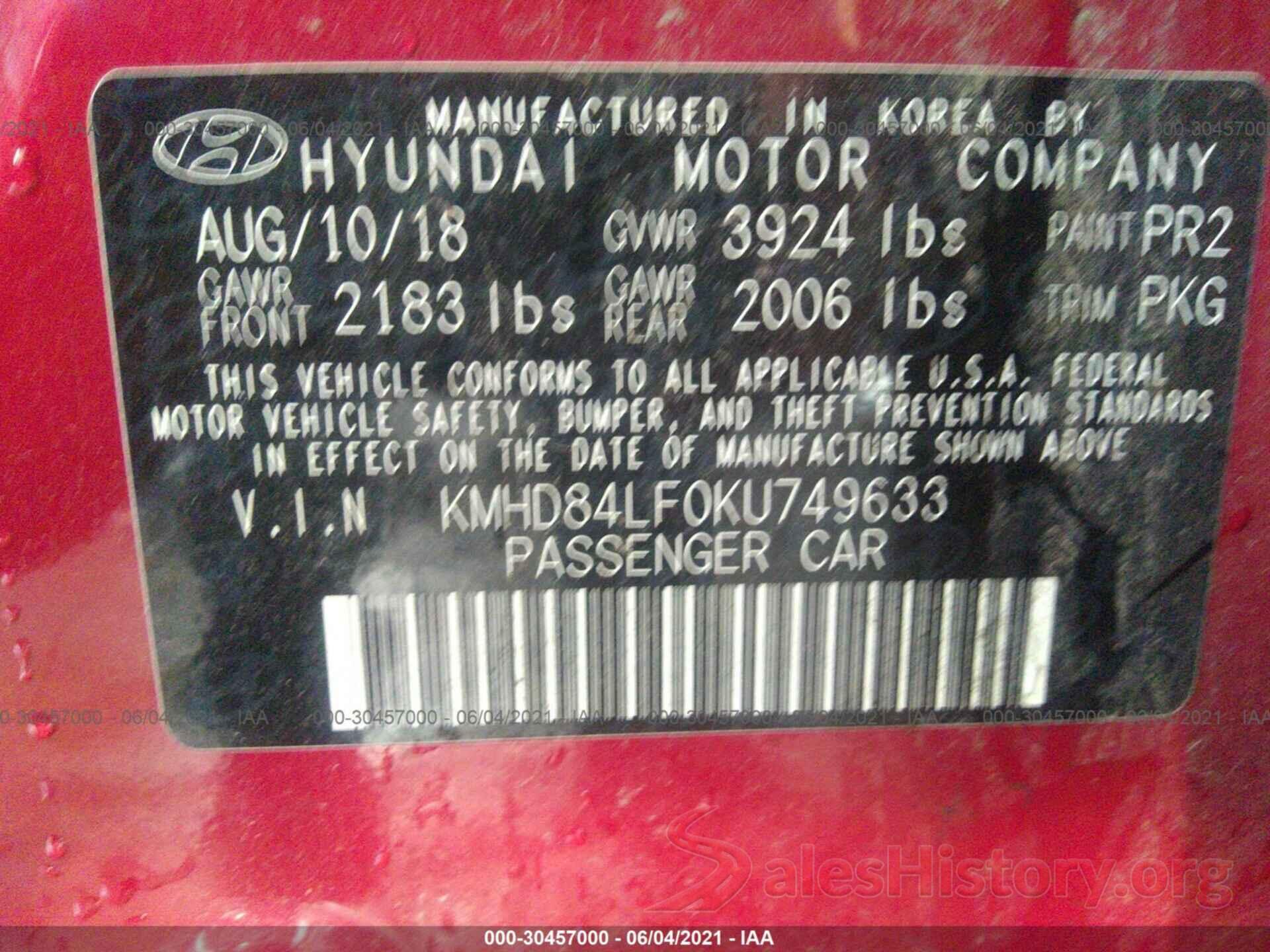 KMHD84LF0KU749633 2019 HYUNDAI ELANTRA