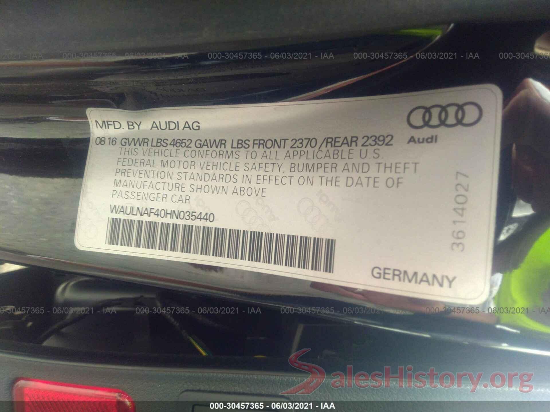 WAULNAF40HN035440 2017 AUDI A4