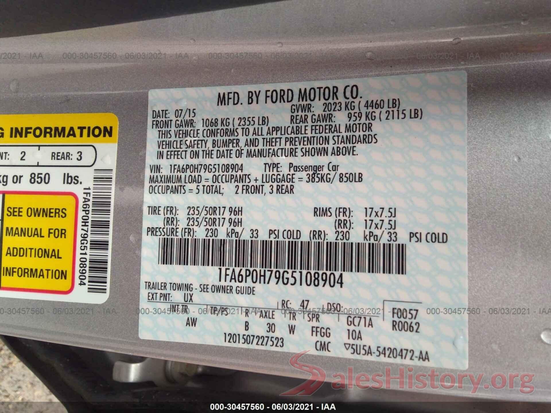 1FA6P0H79G5108904 2016 FORD FUSION