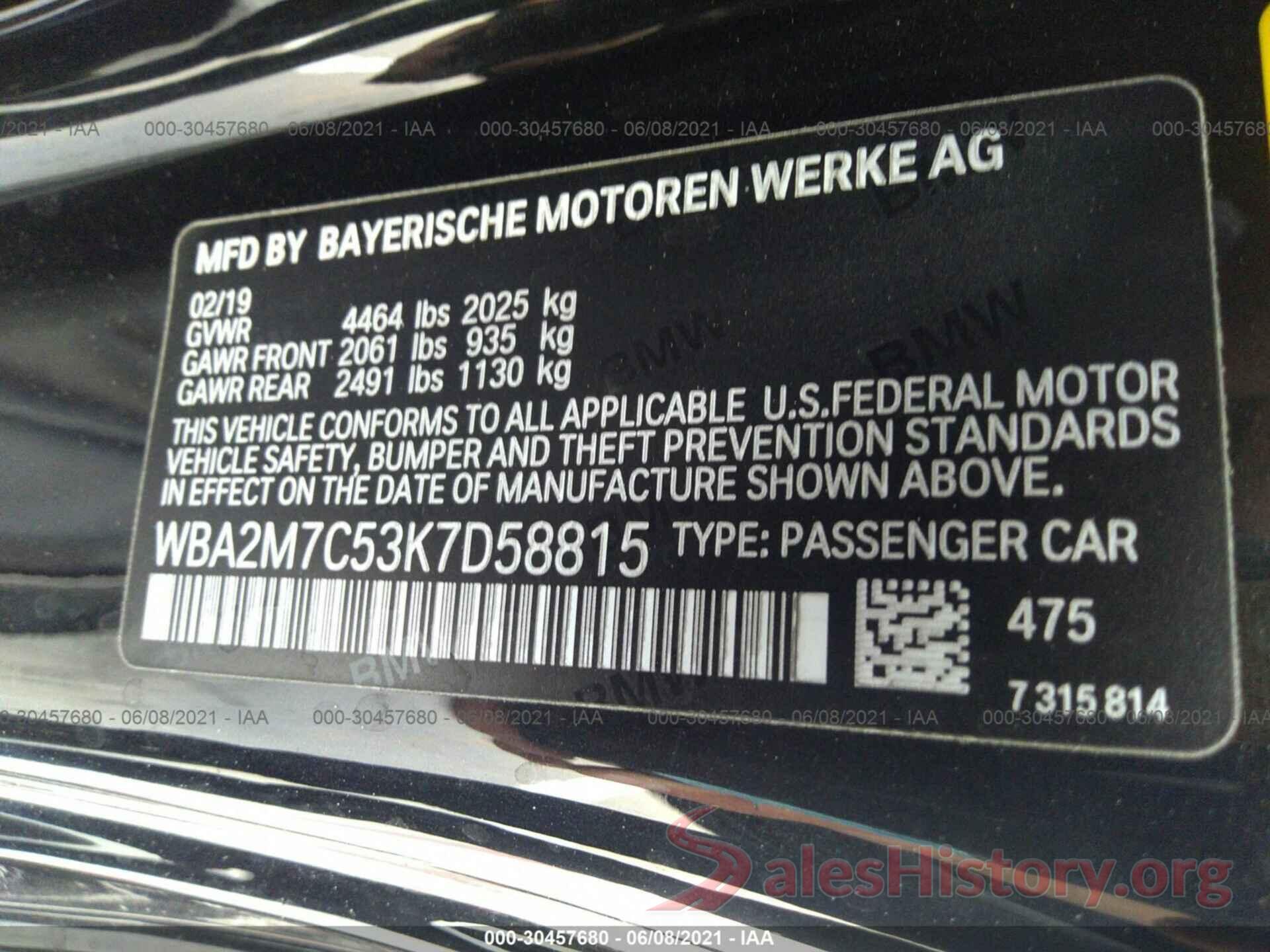 WBA2M7C53K7D58815 2019 BMW 2 SERIES