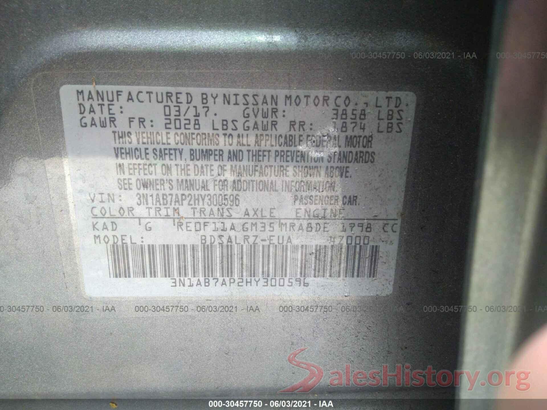 3N1AB7AP2HY300596 2017 NISSAN SENTRA