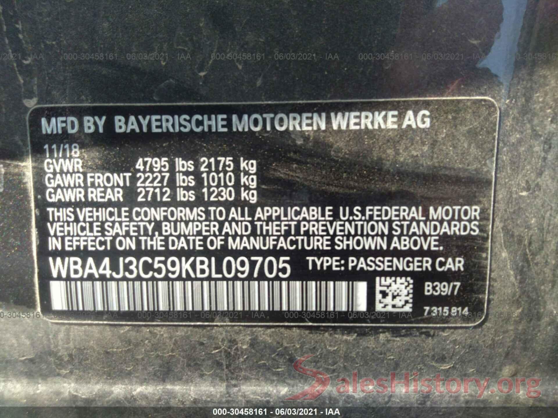 WBA4J3C59KBL09705 2019 BMW 4 SERIES