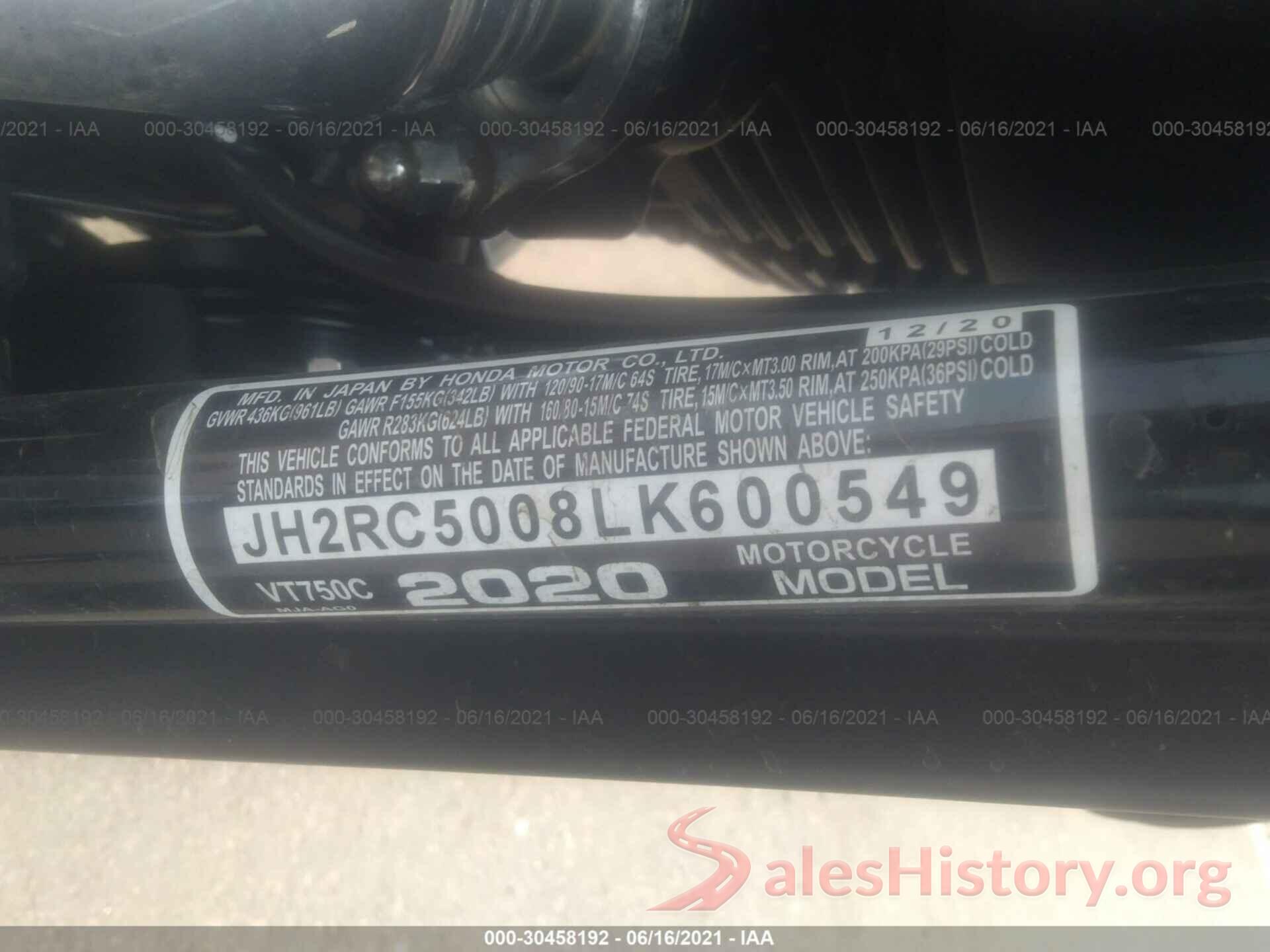 JH2RC5008LK600549 2020 HONDA VT750