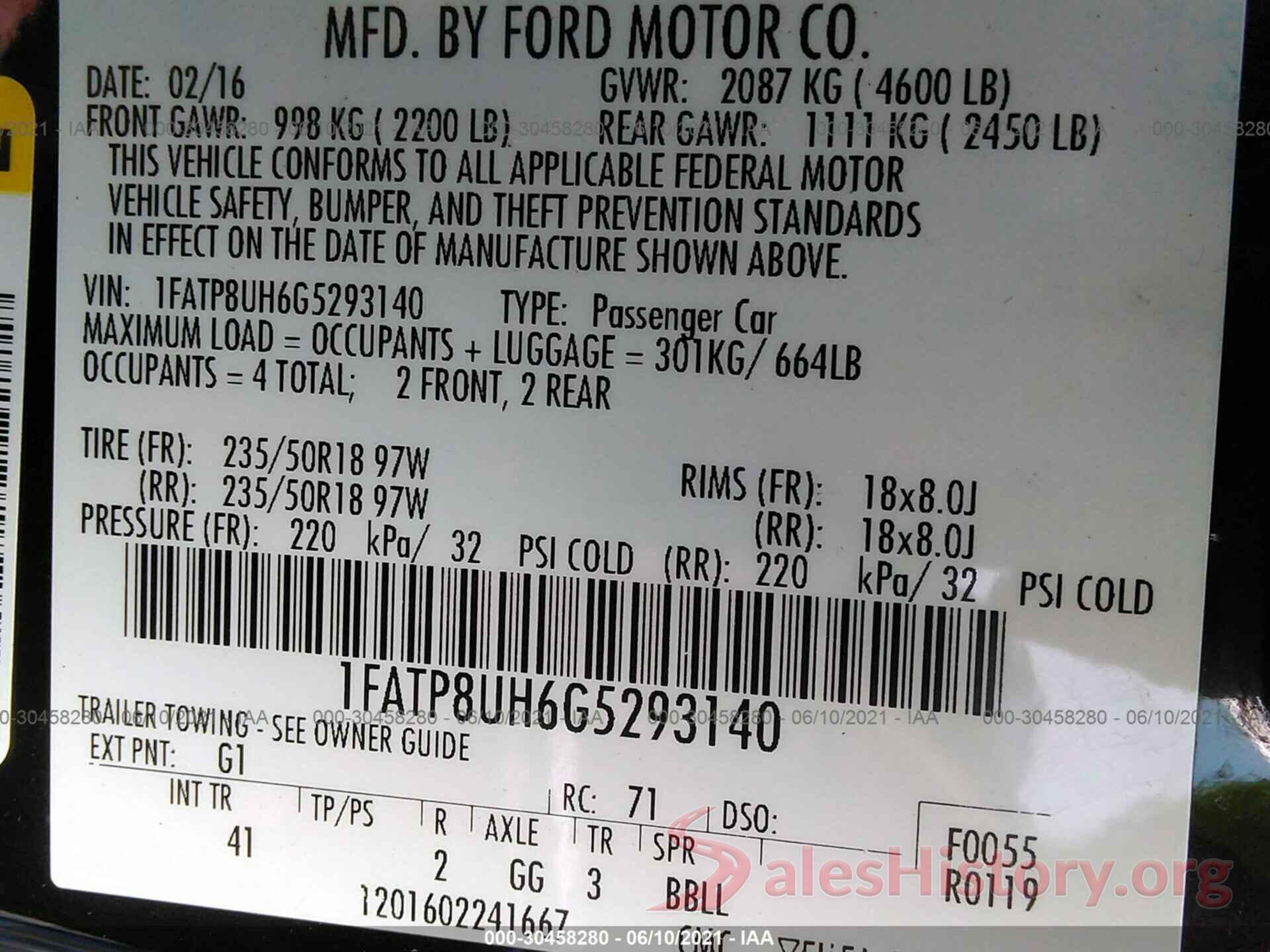 1FATP8UH6G5293140 2016 FORD MUSTANG