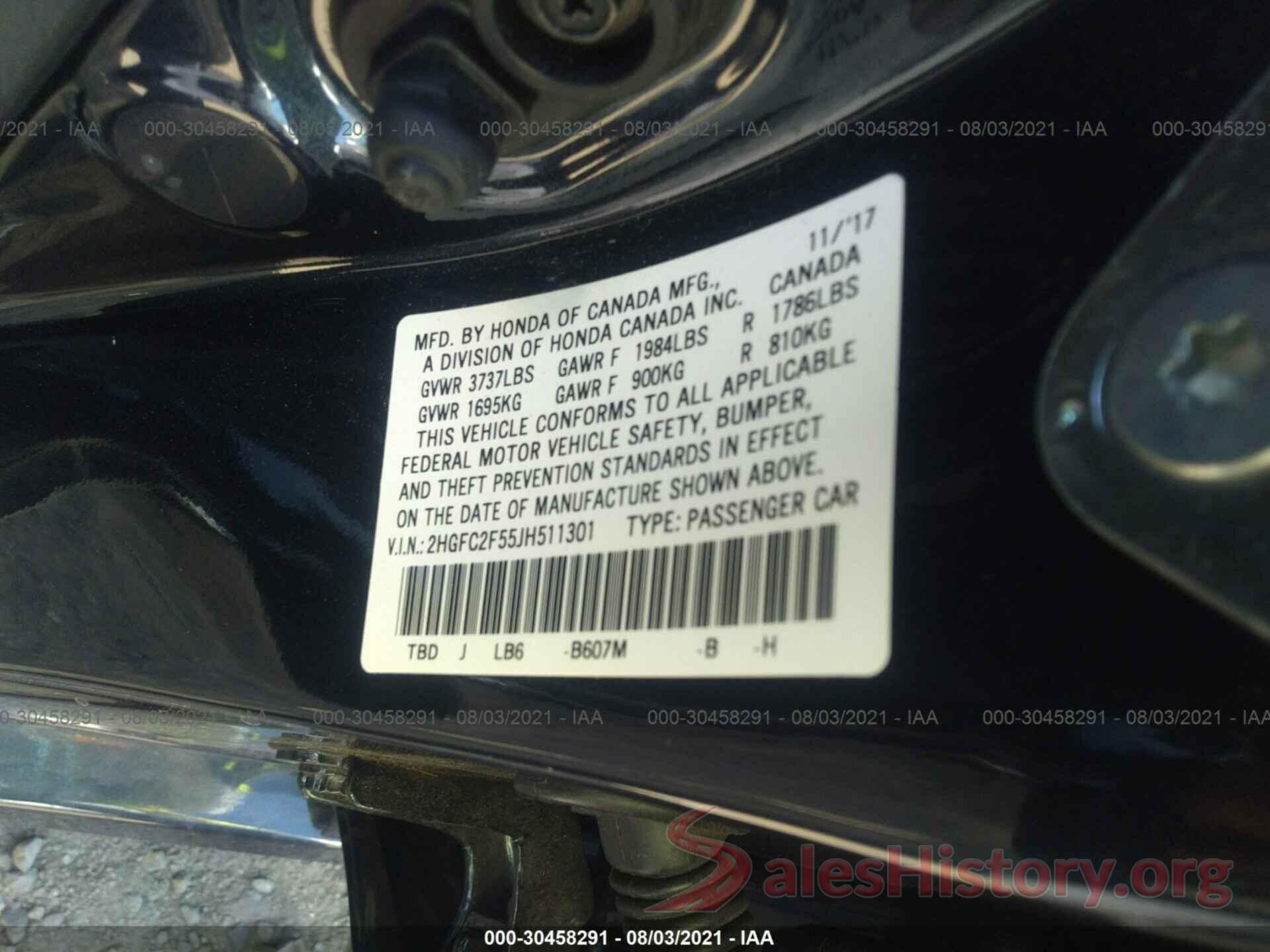 2HGFC2F55JH511301 2018 HONDA CIVIC SEDAN