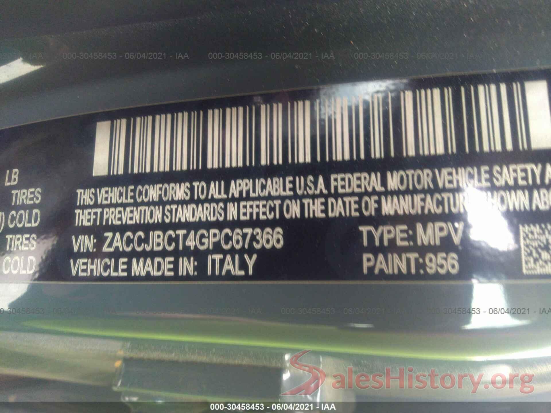 ZACCJBCT4GPC67366 2016 JEEP RENEGADE