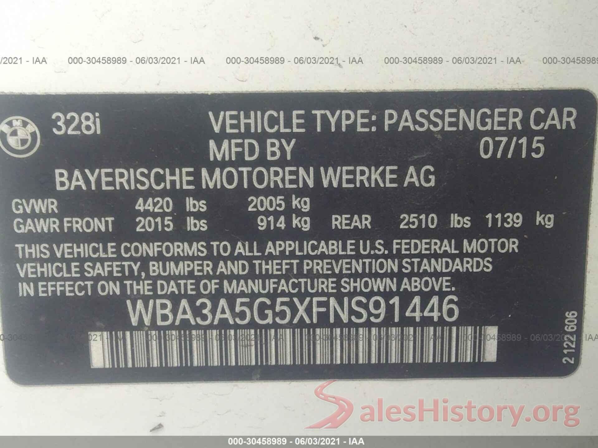 WBA3A5G5XFNS91446 2015 BMW 3 SERIES