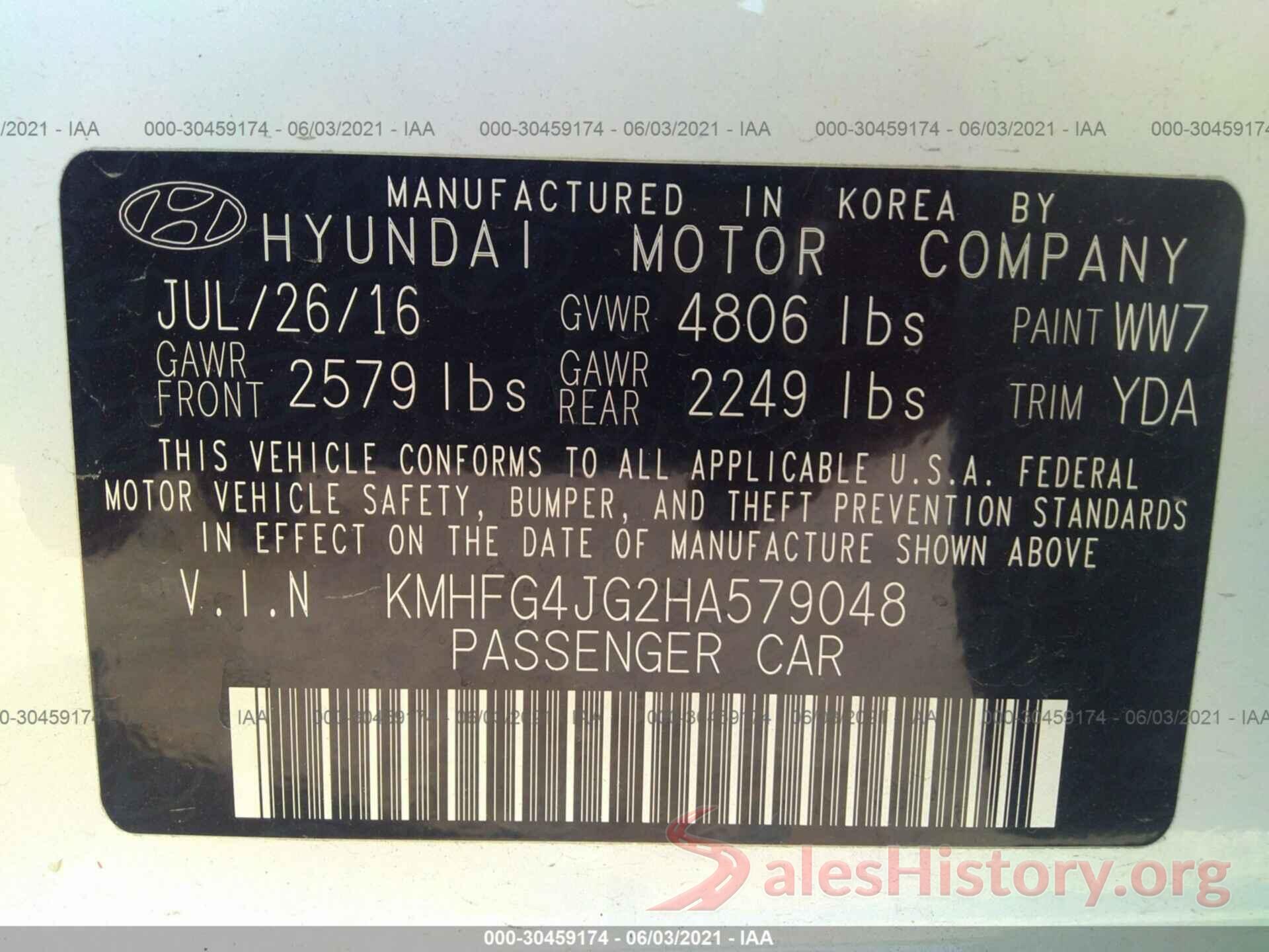 KMHFG4JG2HA579048 2017 HYUNDAI AZERA