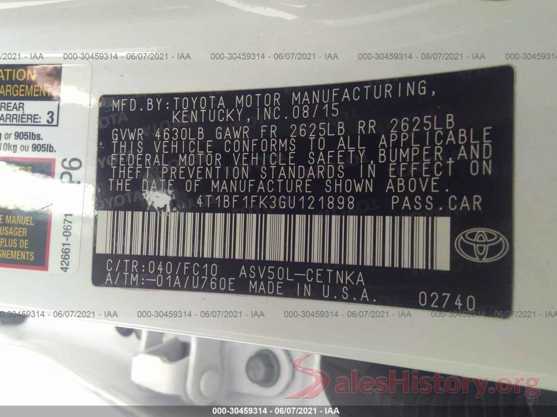 4T1BF1FK3GU121898 2016 TOYOTA CAMRY