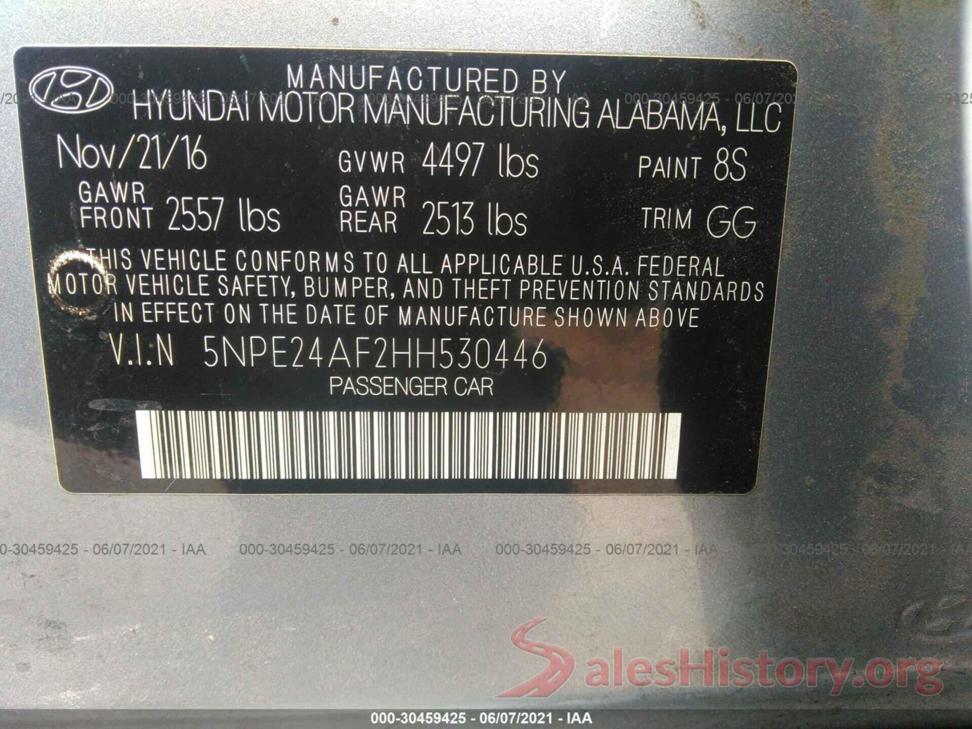 5NPE24AF2HH530446 2017 HYUNDAI SONATA