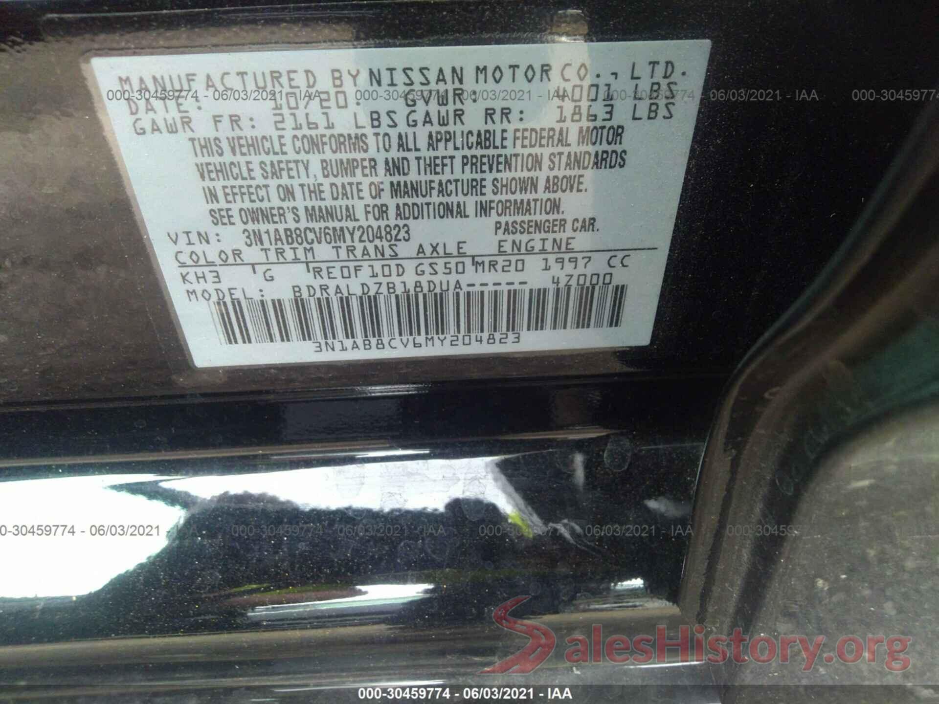 3N1AB8CV6MY204823 2021 NISSAN SENTRA