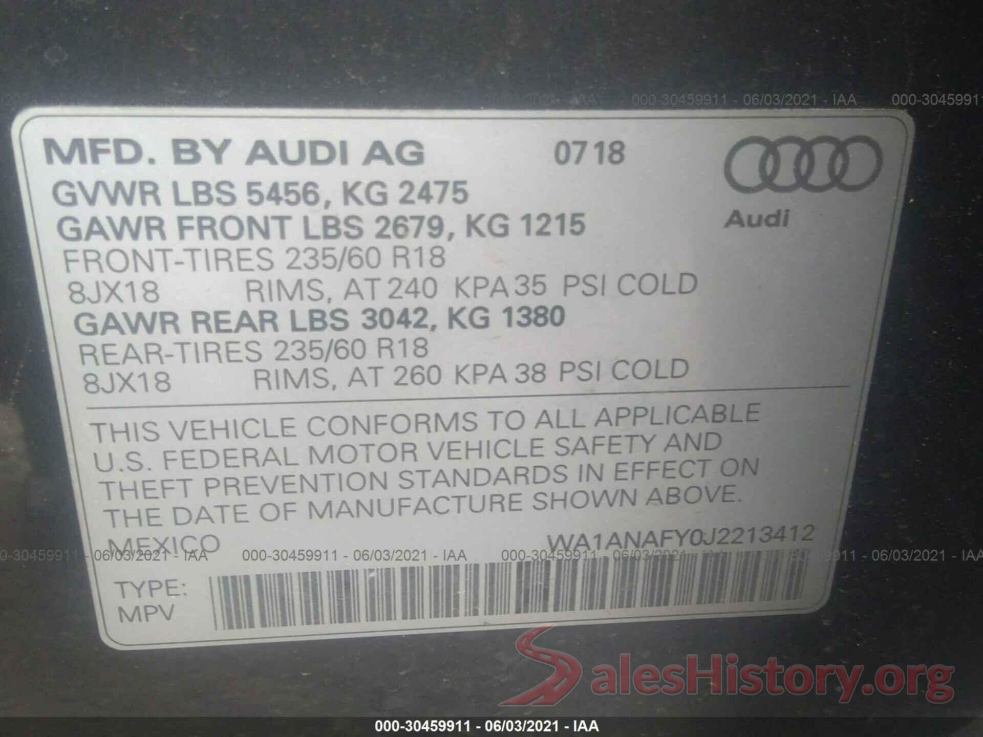 WA1ANAFY0J2213412 2018 AUDI Q5