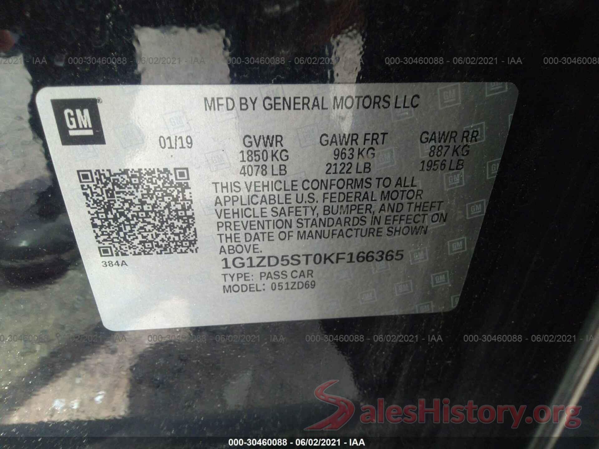 1G1ZD5ST0KF166365 2019 CHEVROLET MALIBU