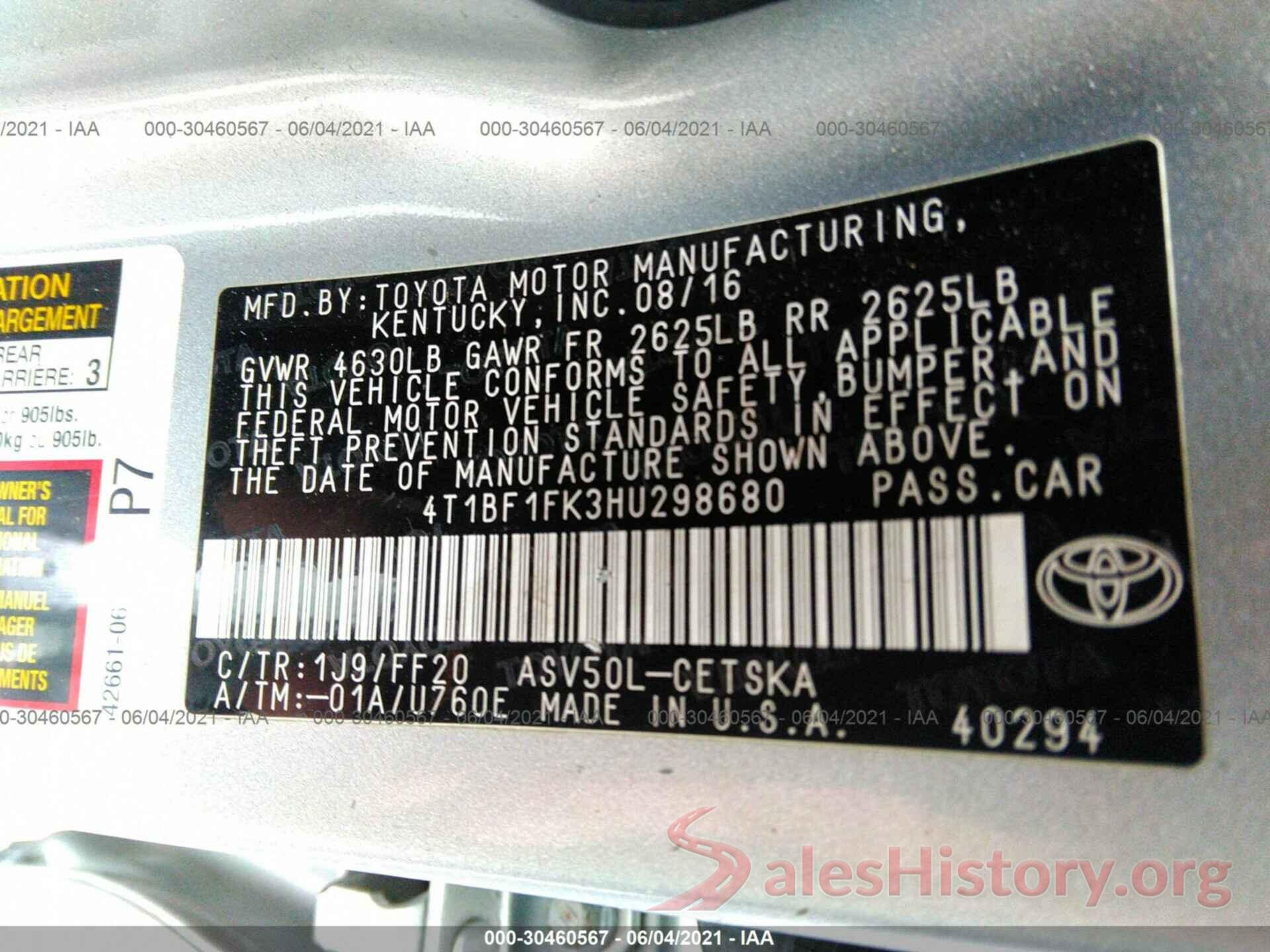 4T1BF1FK3HU298680 2017 TOYOTA CAMRY