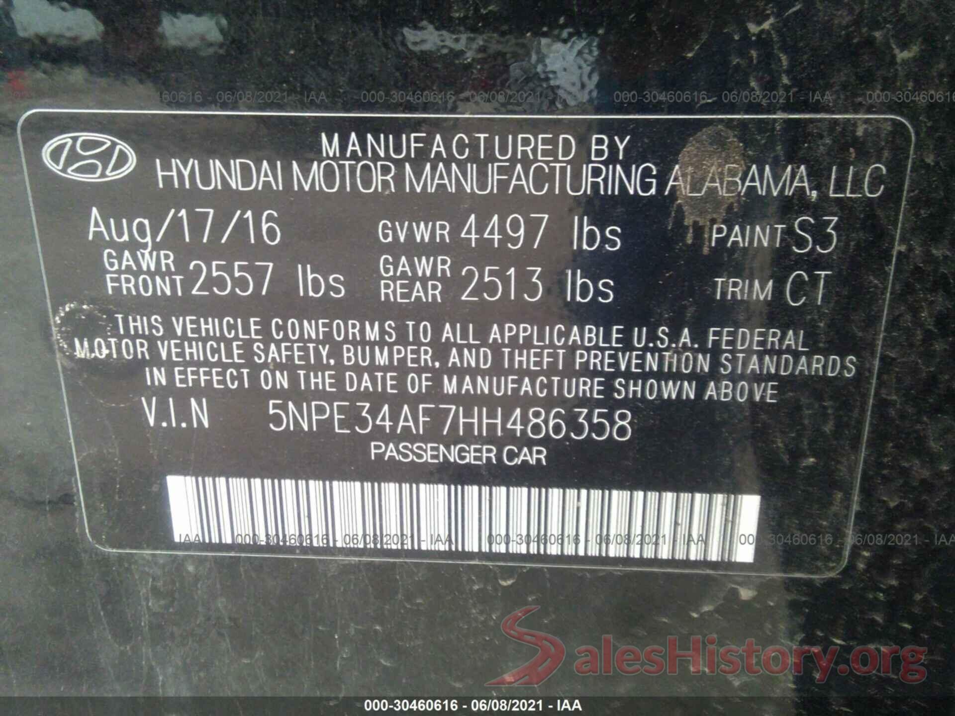 5NPE34AF7HH486358 2017 HYUNDAI SONATA