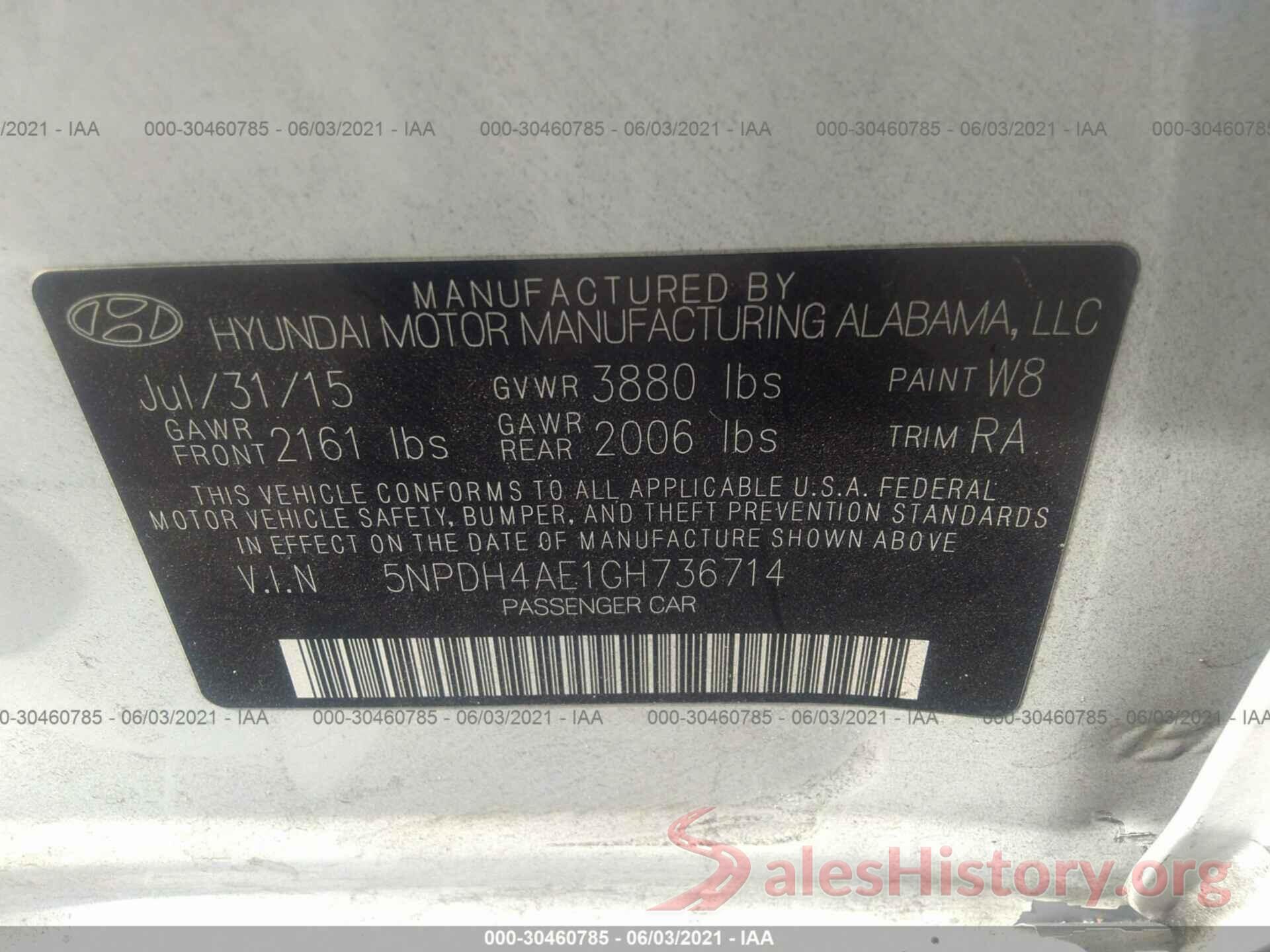 5NPDH4AE1GH736714 2016 HYUNDAI ELANTRA