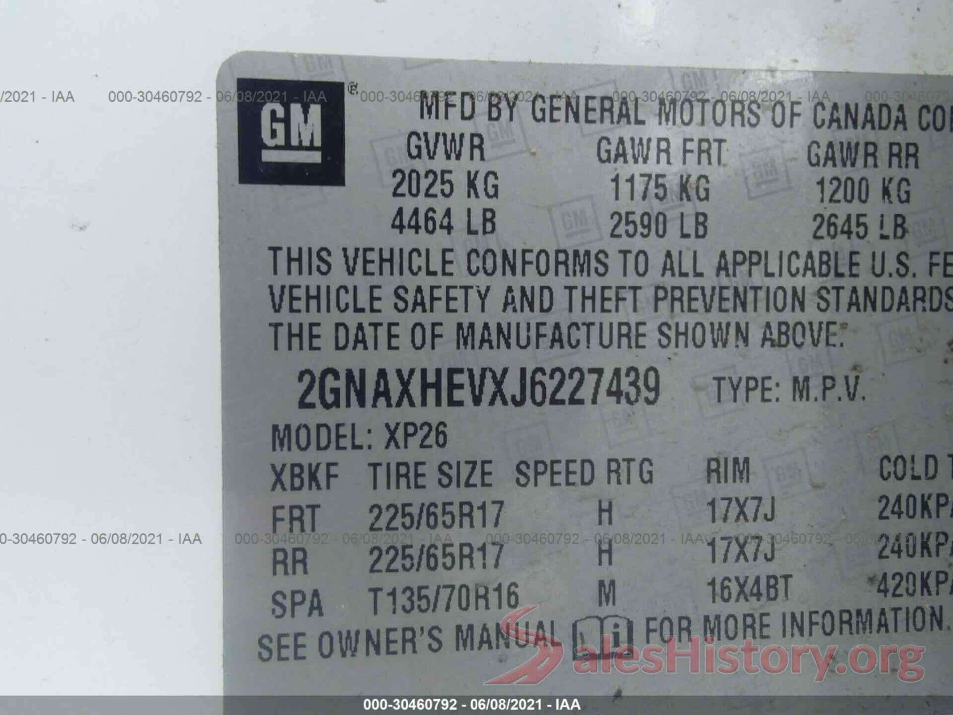 2GNAXHEVXJ6227439 2018 CHEVROLET EQUINOX