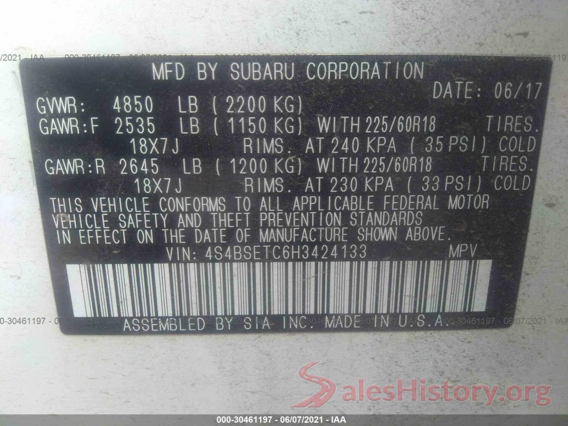 4S4BSETC6H3424133 2017 SUBARU OUTBACK