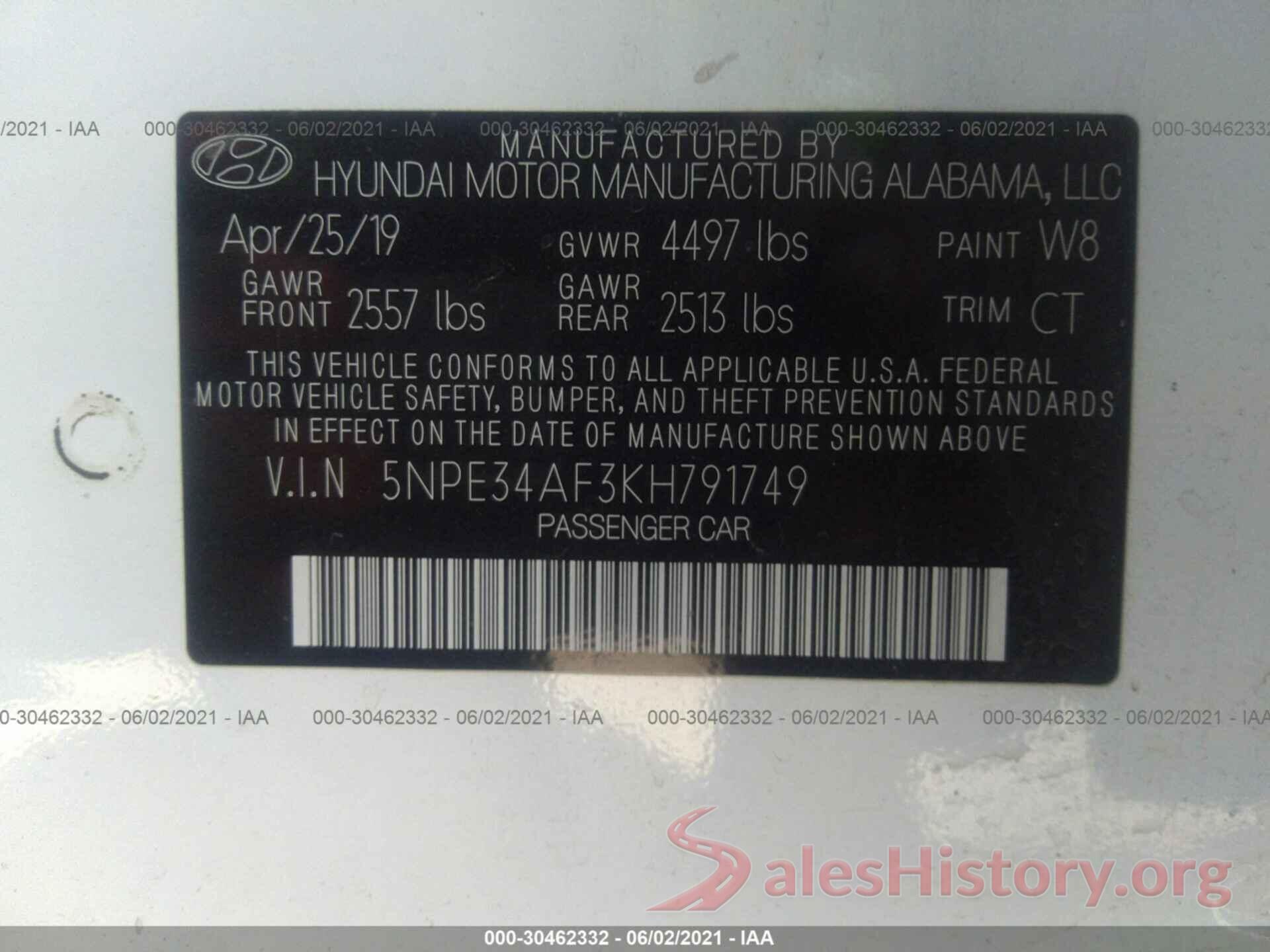 5NPE34AF3KH791749 2019 HYUNDAI SONATA