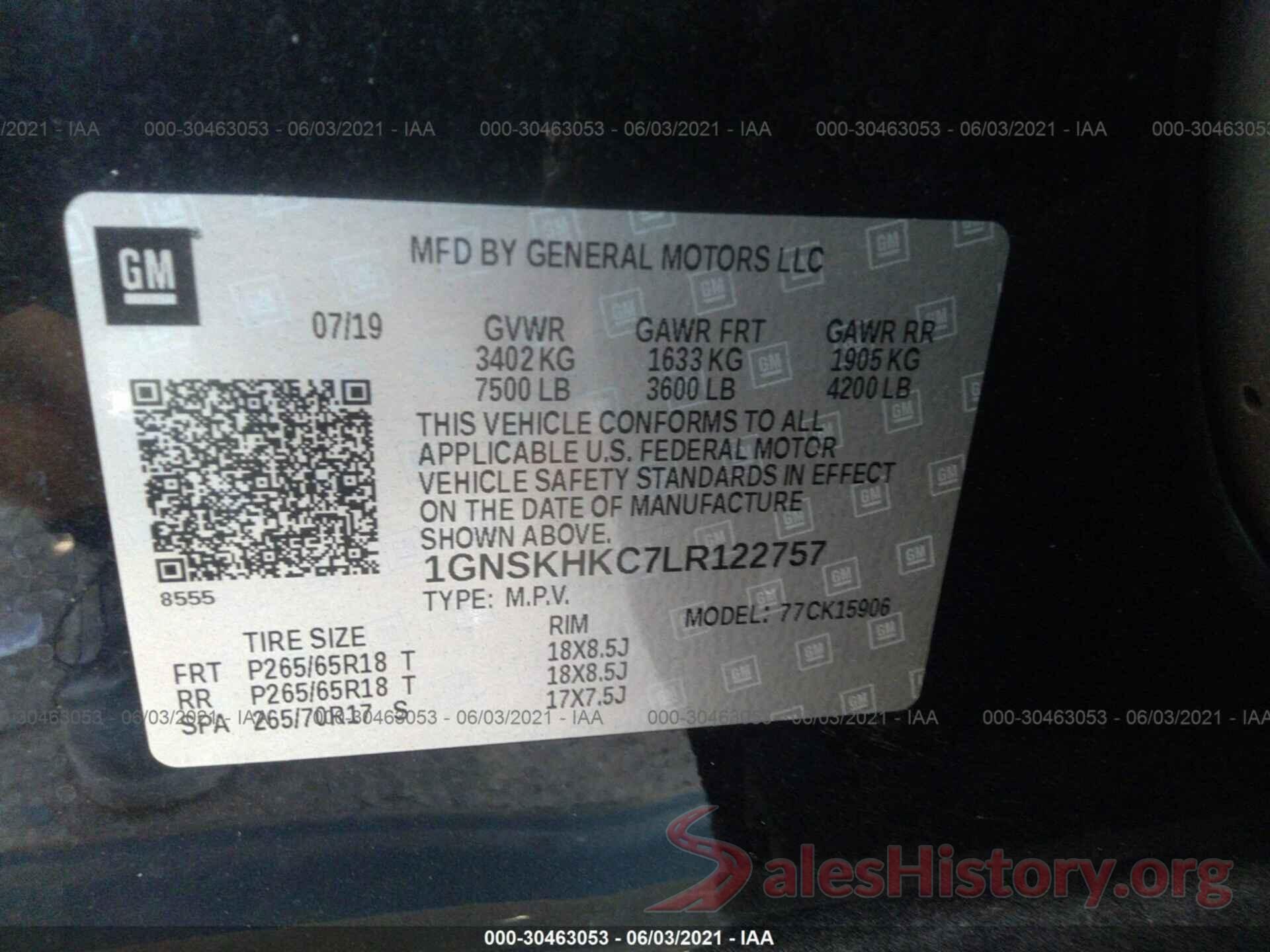 1GNSKHKC7LR122757 2020 CHEVROLET SUBURBAN