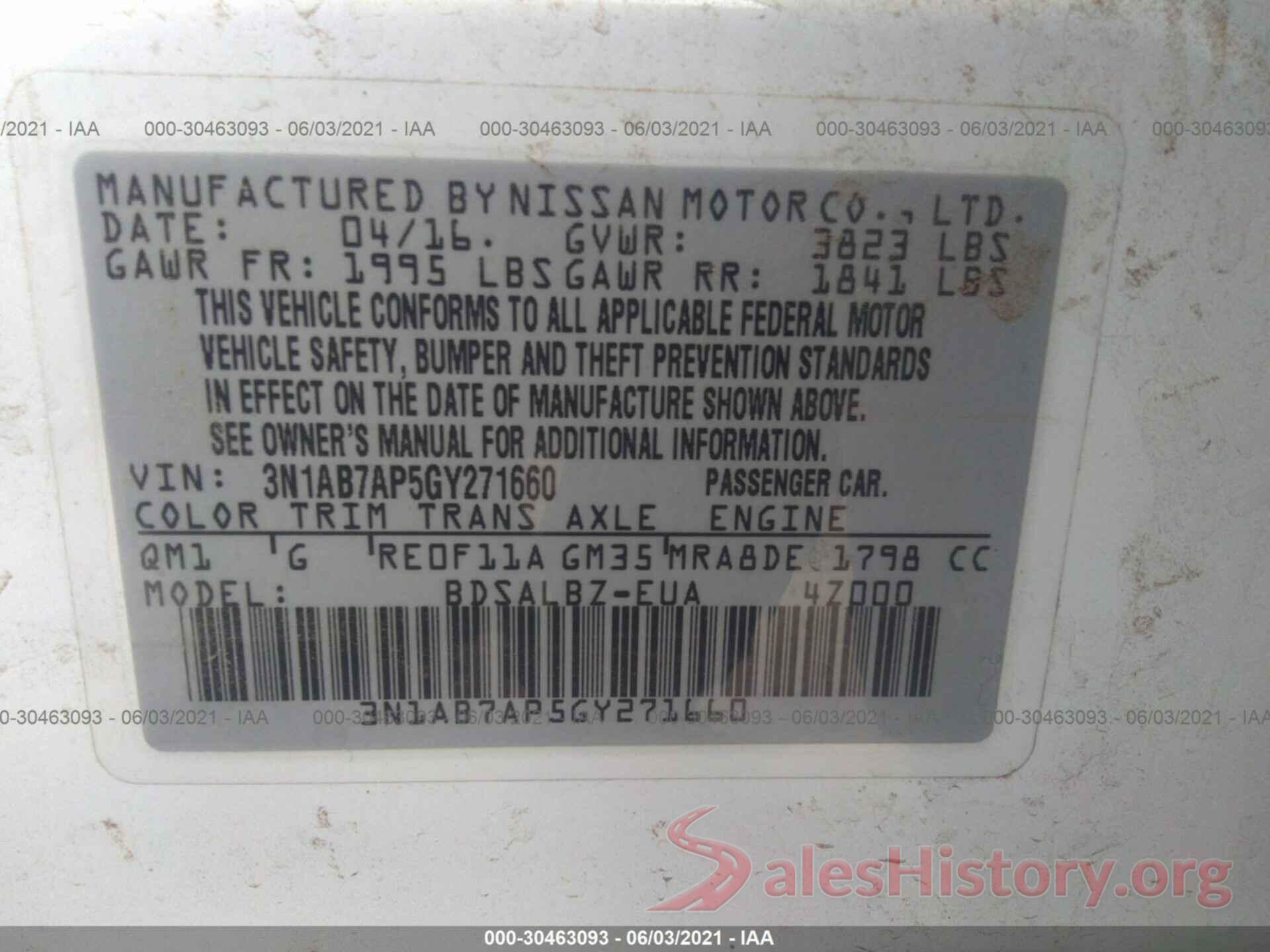 3N1AB7AP5GY271660 2016 NISSAN SENTRA