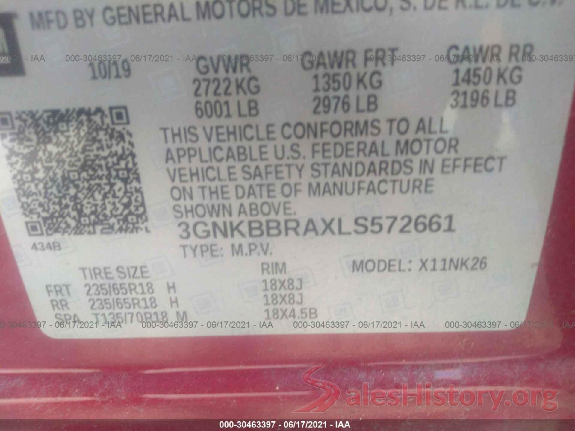 3GNKBBRAXLS572661 2020 CHEVROLET BLAZER