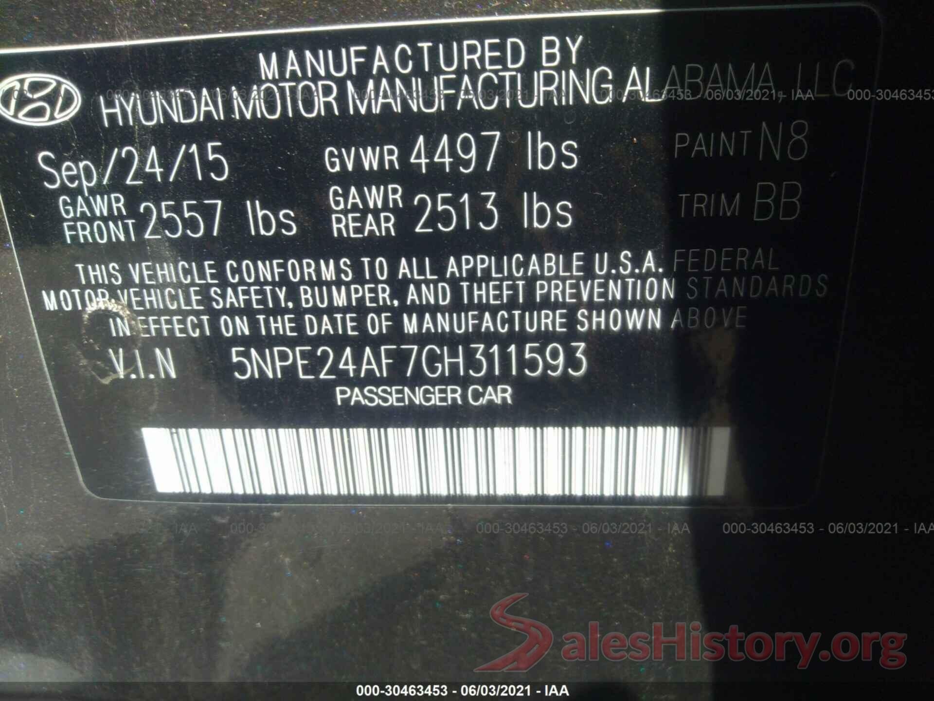 5NPE24AF7GH311593 2016 HYUNDAI SONATA