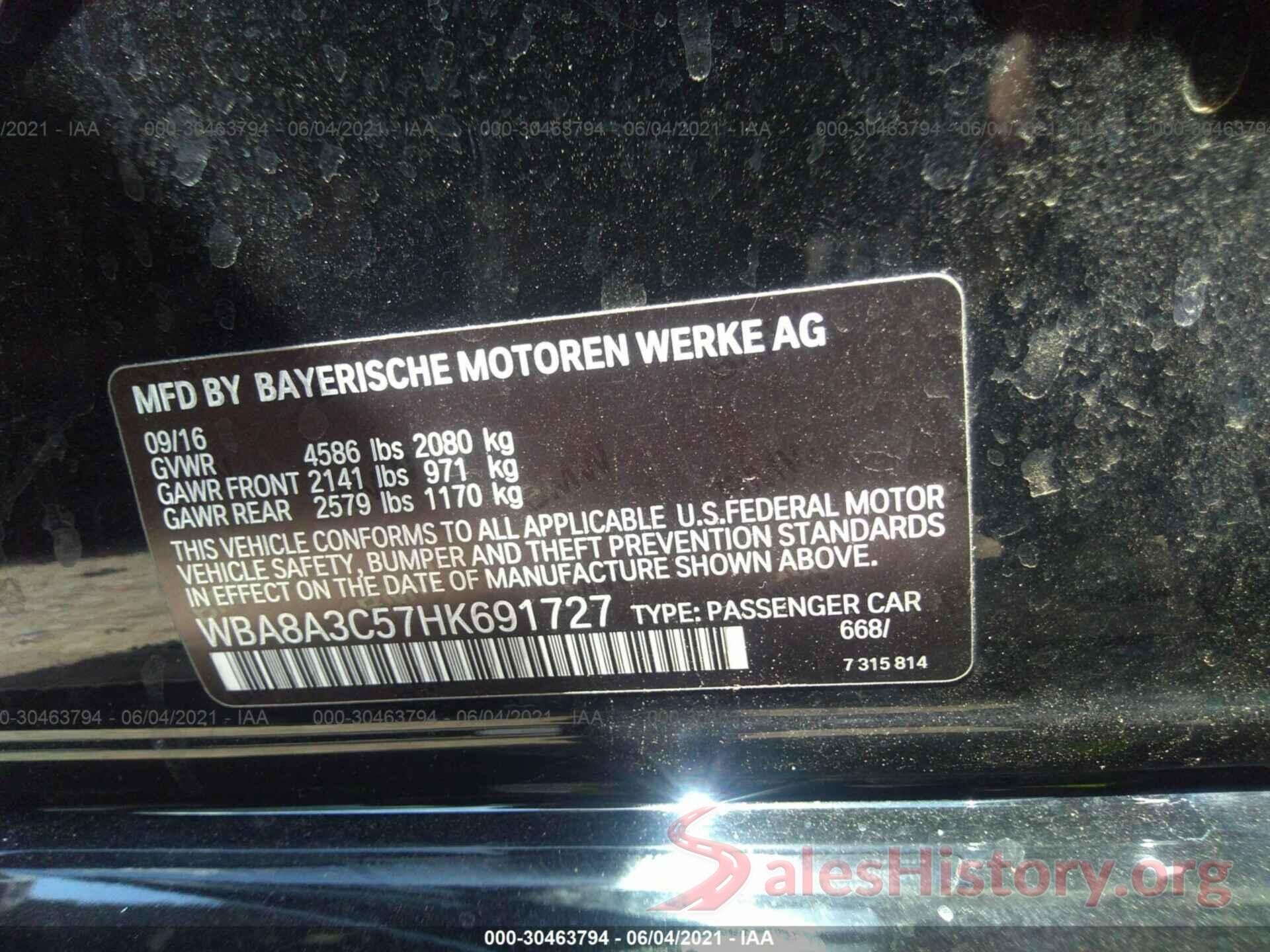 WBA8A3C57HK691727 2017 BMW 3 SERIES